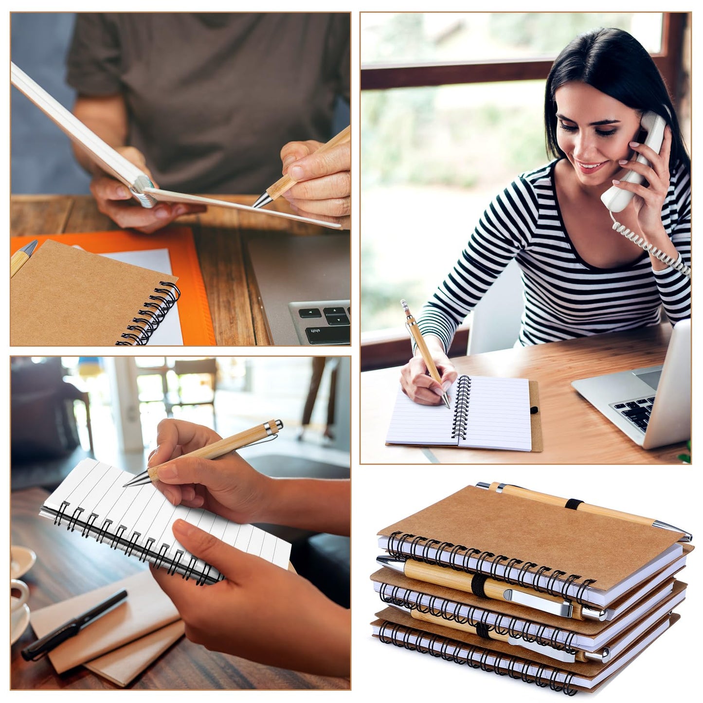 Engrowtic 50 Set Bulk Notebooks with Pens Appreciation Gifts, Spiral Kraft Pocket Notebooks Lined Journal with Bamboo Pens Personalized Gifts for Employee Teachers Father's Day Back to School Favors
