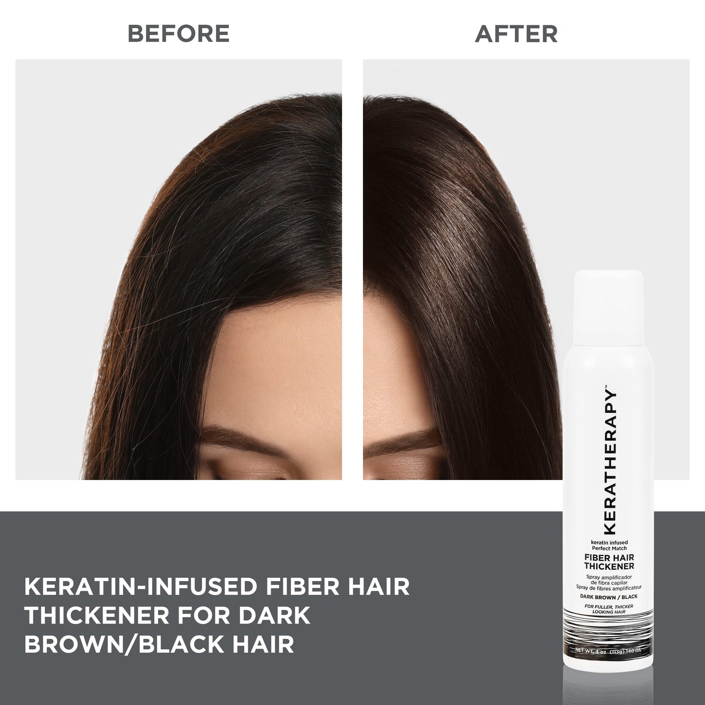 Keratherapy Keratin Infused Perfect Match Fiber Hair Thickener Spray, Dark Brown to Black, 4 fl. oz., 140 ml - Volumizing, Thickening, & Concealing Hairspray for Scalp Coverage, Roots & Thinning Areas