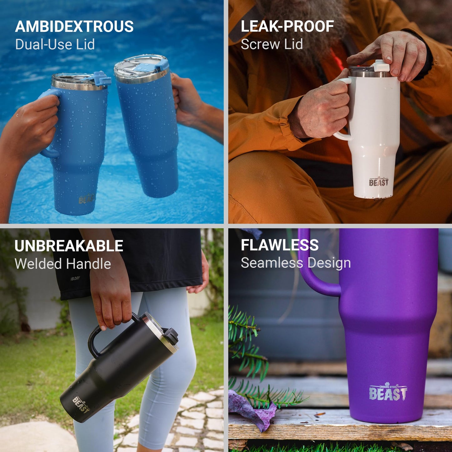 50oz Tumbler with Handle and Straw - Large Insulated Travel Mug for Water, Hot and Iced Coffee - Leak Resistant Stainless Steel Insulated Tumbler with Lid - Gifts for Mom, Women and Men (Matte Black)