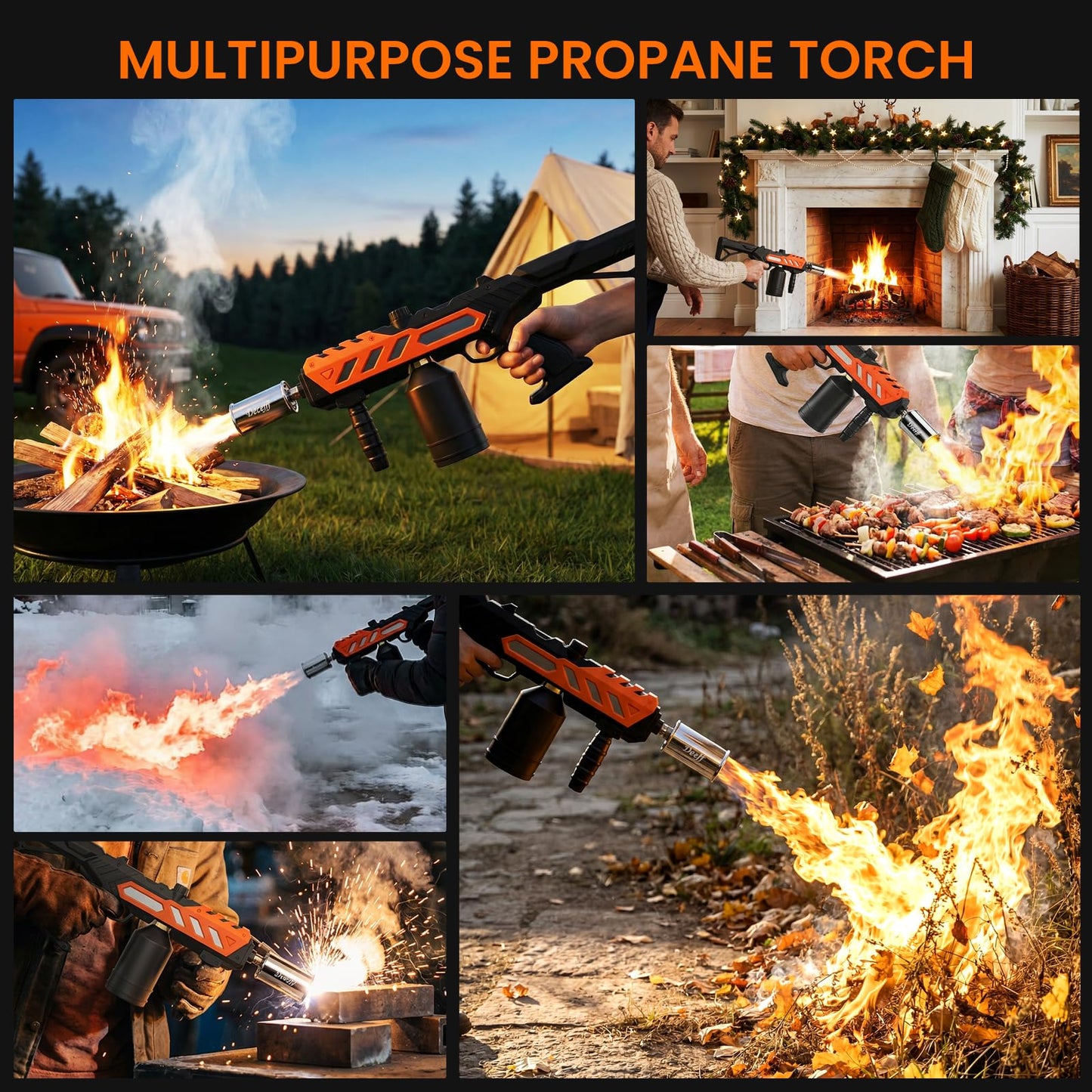 Powerful Propane Torch Gun, Adjustable Flame Thrower Gun, Kitchen Torch with Detachable Design, Flamethrower Blow Torch for BBQ, Searing Steak, Welding, Camping Charcoal Lighter(Tank Not Included)