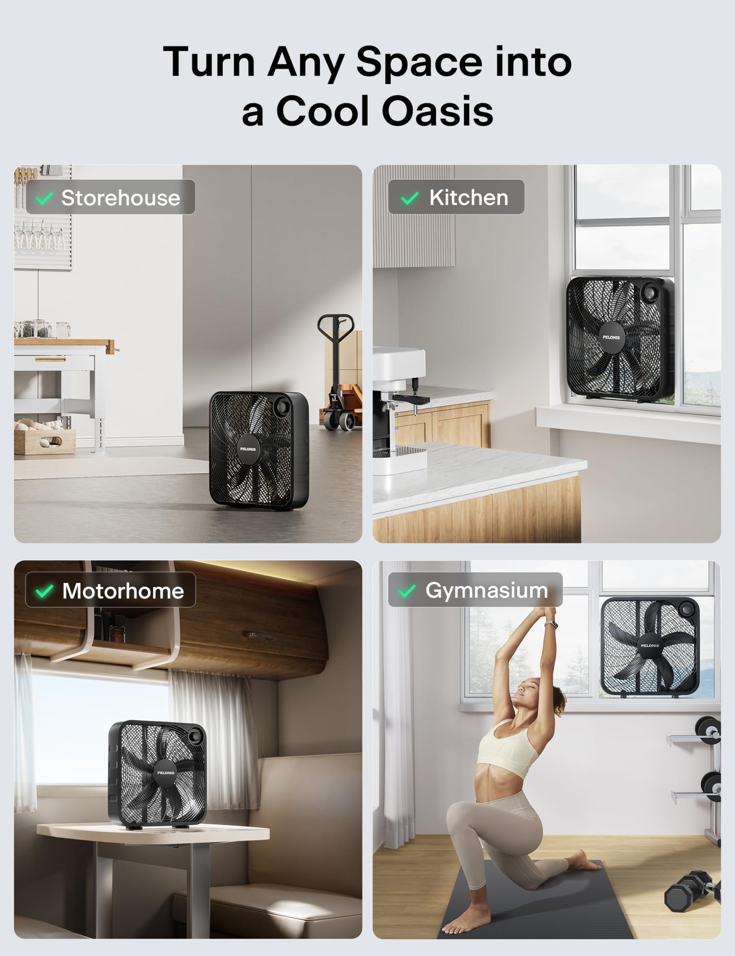 PELONIS 20 Inch Box Fan – 3 Speeds, Window Fans, Floor or Tabletop, 25ft/s, Superior Air Throw (2295 CFM), Lightweight, 5 Blades, Fans for Bedroom, Office, Living Room, Garage