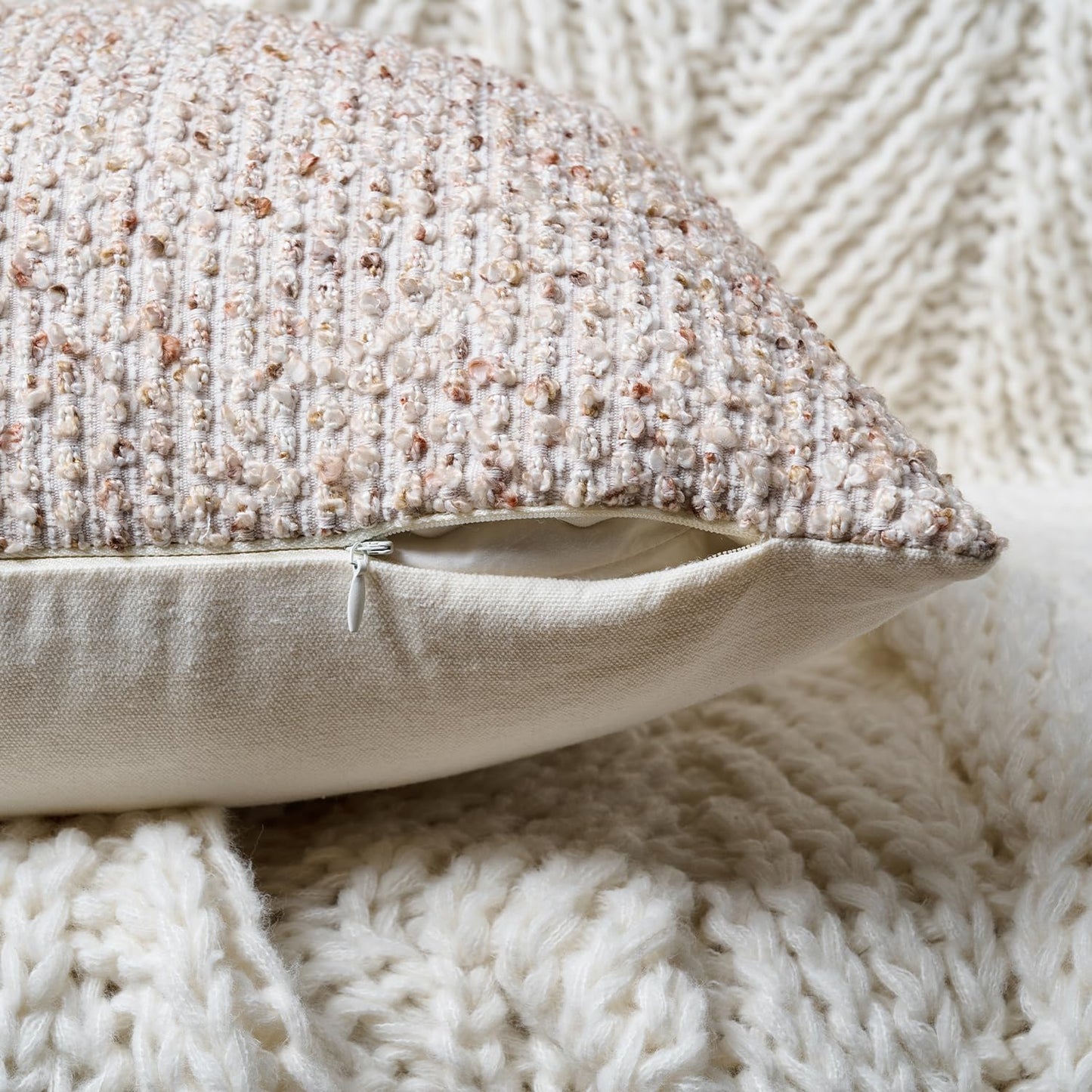 Striped Throw Pillow Covers 20x20 Set of 2 Beige Textured Boucle Chic Morden Boho Accent Farmhouse Square Decorative Couch Pillow Covers for Home Decor Bed Sofa Living Room