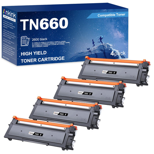 Ankink Compatible Toner Cartridge Replacement for Brother TN660 TN630 (Black,4 Pack) TN-660 630 to Use with MFC-L2700DW L2720DW L2740DW HL-L2300D L2320D L2360DW L2380DW DCP-L2540DW Printer