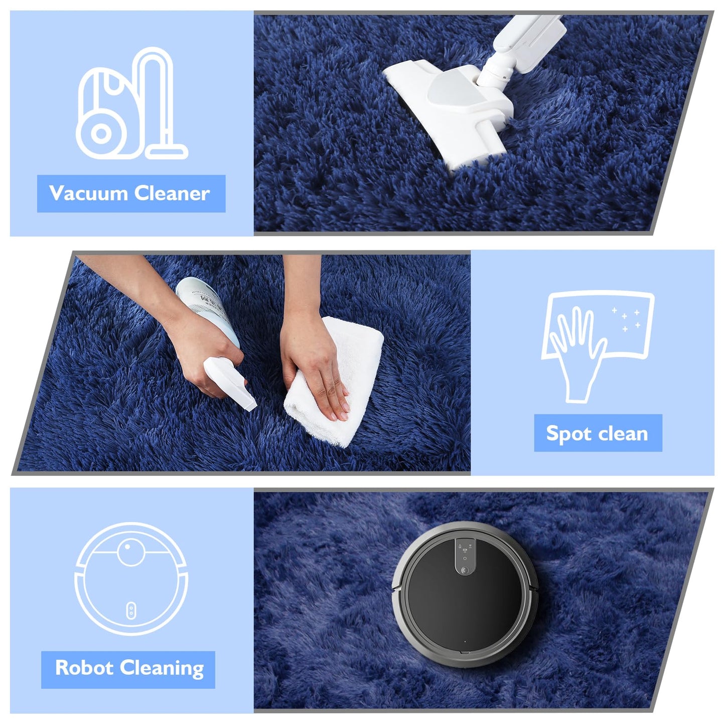 8x10 Fluffy Area Rugs for Living Room,Shag Area Rug for Bedroom,Blue Soft Fuzzy Rug Non-Shedding Indoor Plush Carpet for Kids Bedroom Nursery Home Decor