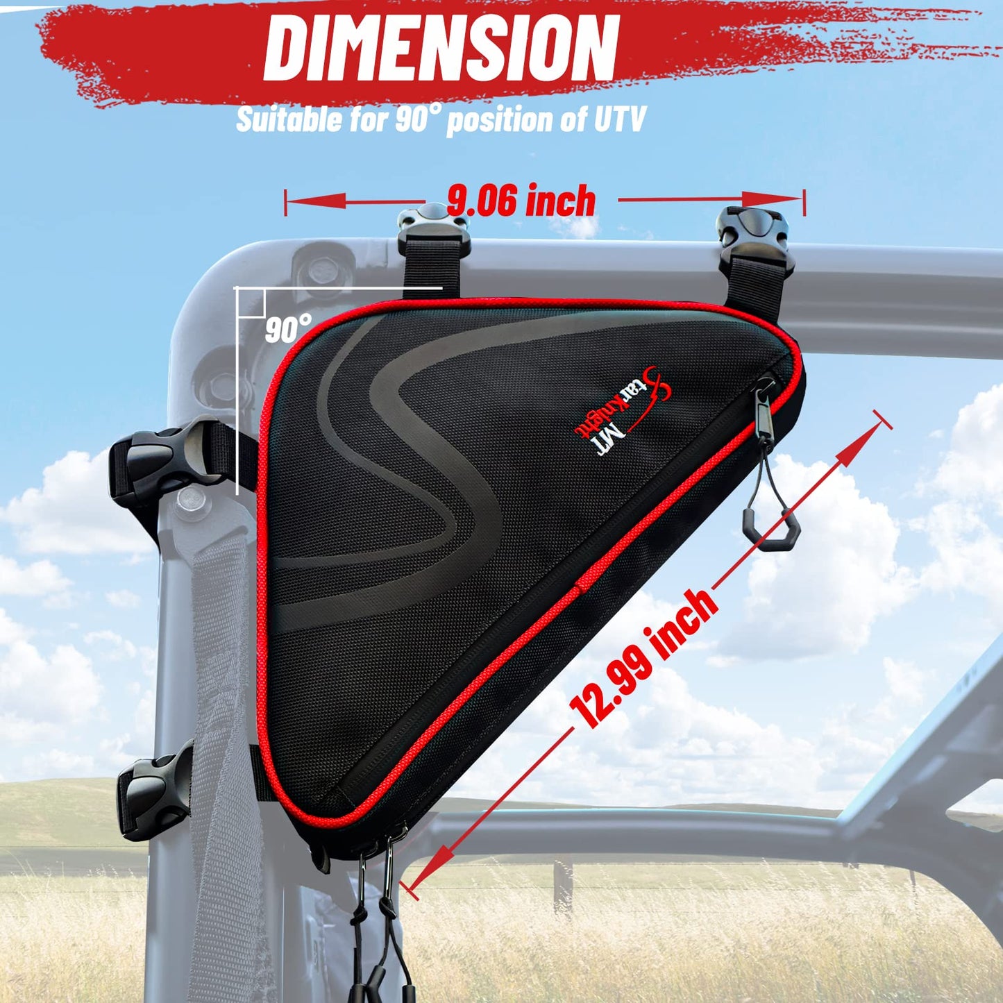 StarknightMT 2 Packs Universal UTV Roof Storage Bag, Triangle Bike Bag Waterproof UTV Overhead Bag Fits 1.75" to 2" Roll Bar Compatible with Can Am X3 Commander Defender, Polaris Ranger RZR