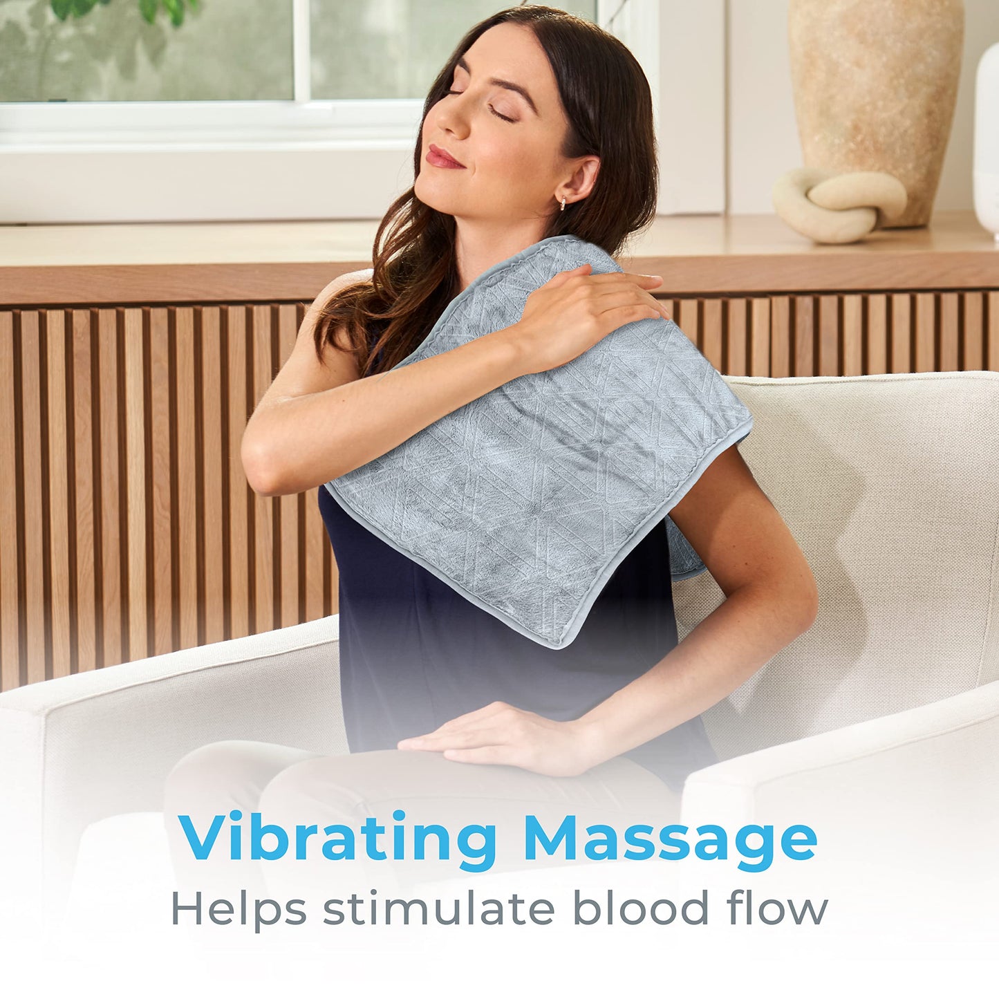 Pure Enrichment WeightedWarmth 3-in-1 Heating Pad - 3 InstaHeat™ Settings, 3 Massage Speeds & 4.1 lbs of Weighted Pressure for Menstrual Cramps, Shoulder, Neck & Back Pain - 12” x 24” (Steel Gray)