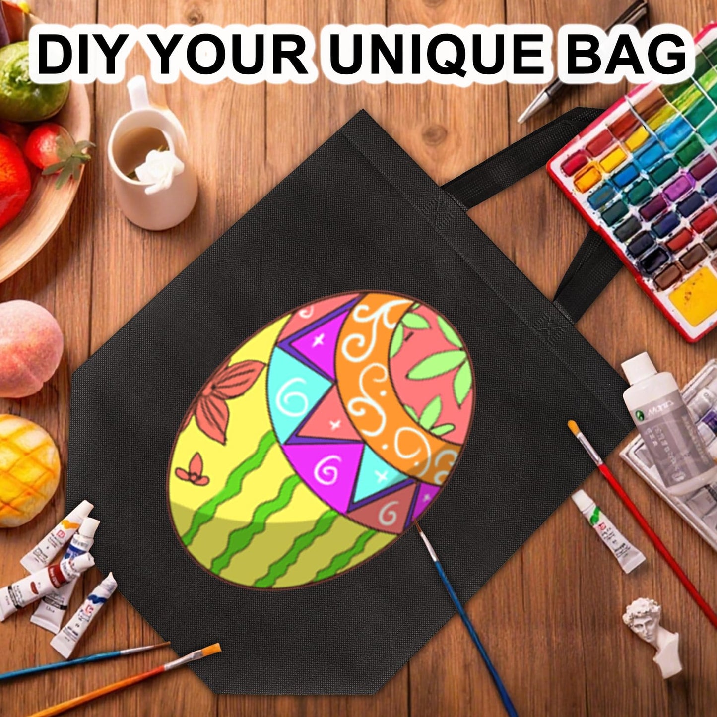 JERIA 100 Pack Black Reusable Totes Bag with Reinforced Handles Non Woven Bulk Shopping Bags