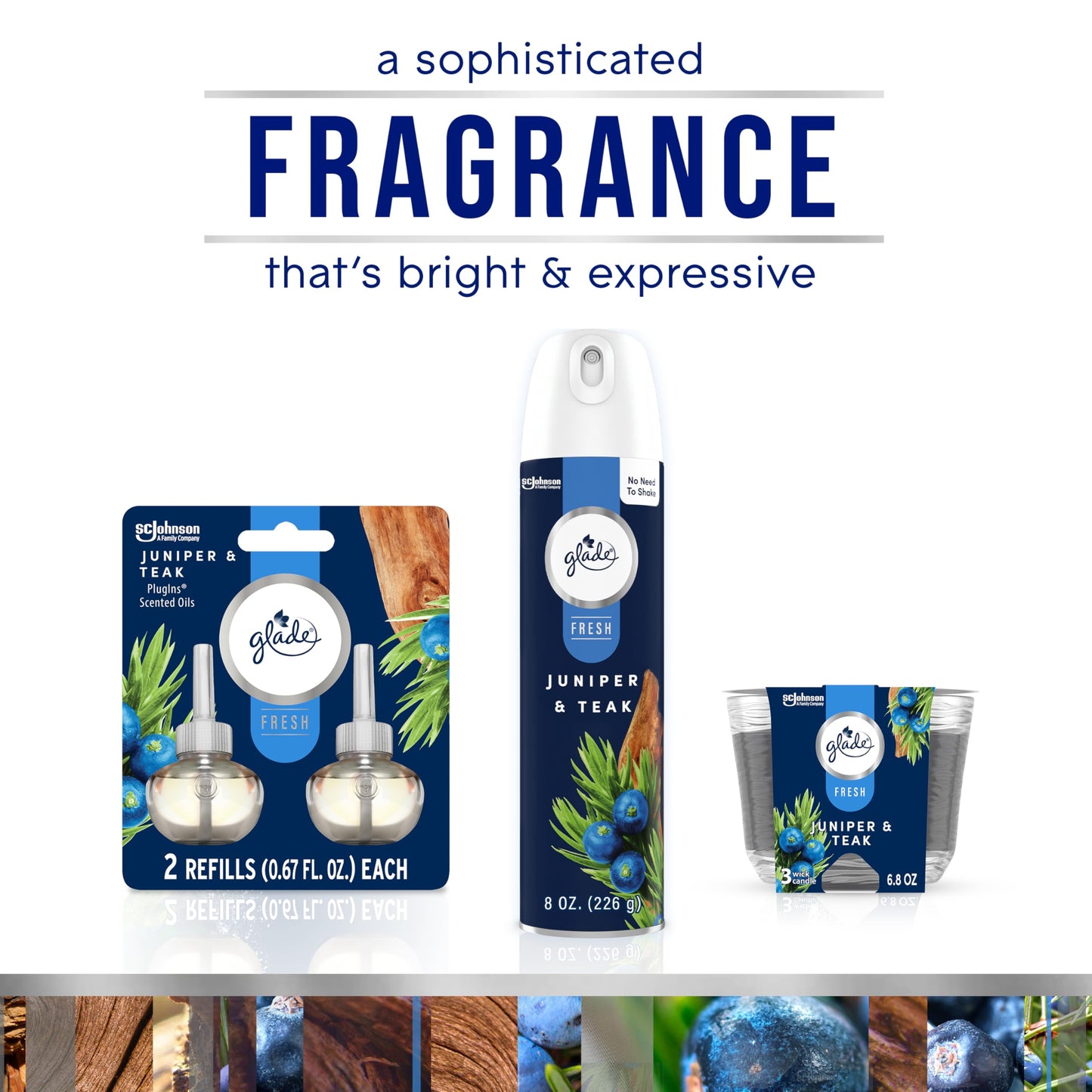 Glade Automatic Spray Refill, Air Freshener for Home and Bathroom, Juniper & Teak, Fresh Collection, 6.2 Oz, 6 Count