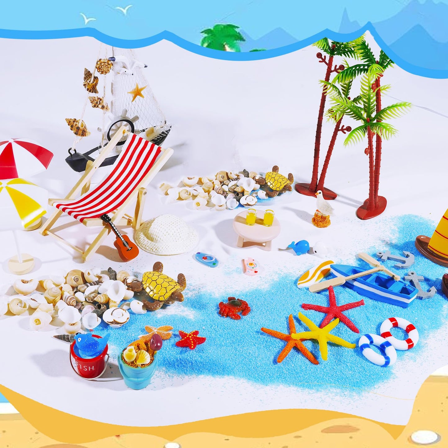 41 Pcs Miniature Summer Beach Accessories Ocean Diorama Supplies Sand Box Beach Theme Cake Decorations Sea Animal Figurines Shell Cake Topper Party Gifts Diorama Projects