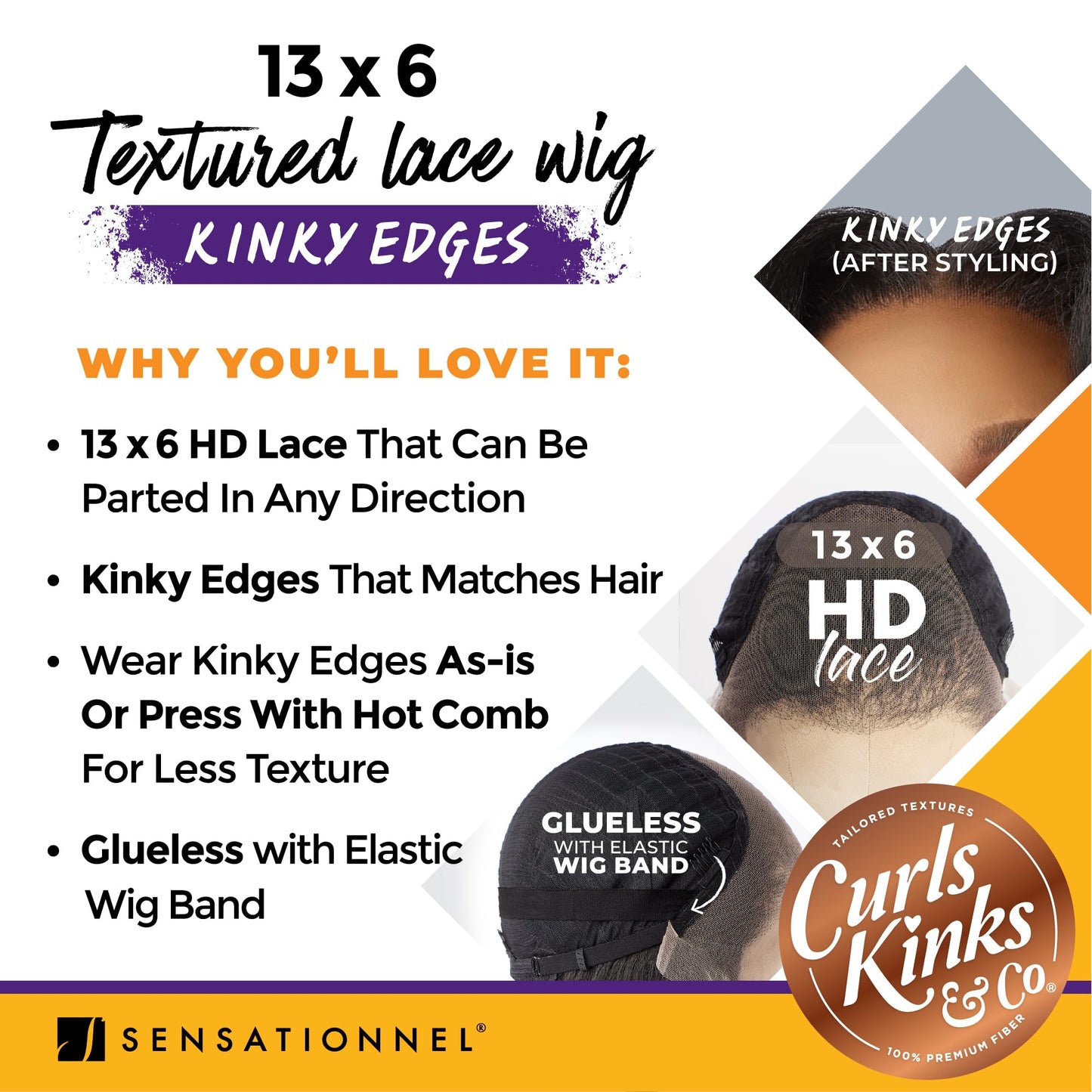Sensationnel Curls kinksandco kinkyedges wig - kinky body wave 18 inch 13x6 lace frontal natural kinkytexture edged hairline for natural 3c to 4c hair textures (2 DARKBROWN)