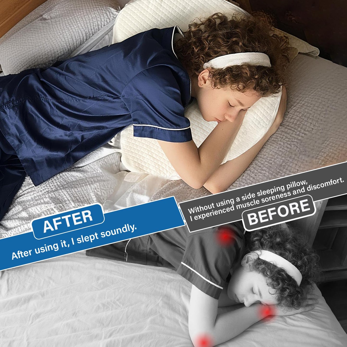 JZHLLA 5.5 Inch Pillow for Side Sleepers with Shoulder Pain Arm Channel Design, 40D Memory Foam for Support, Ergonomic Contour & Skin-Friendly Cover Relieves Pressure for Comfortable Sleep