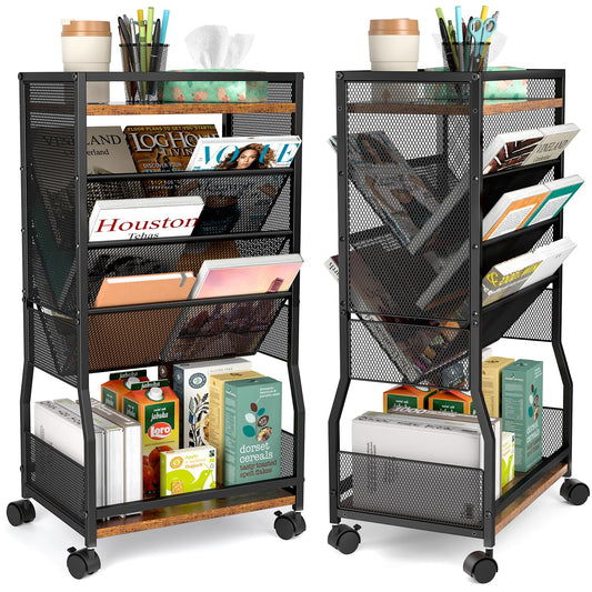 DAOUTIME 8 Tier Rolling Book Cart with Wheels, Mobile Book Storage Cart with 2 Sides Access Bookcase for Narrow Space, Rolling File Organizers and Storage for Home Office Living Room Classroom School