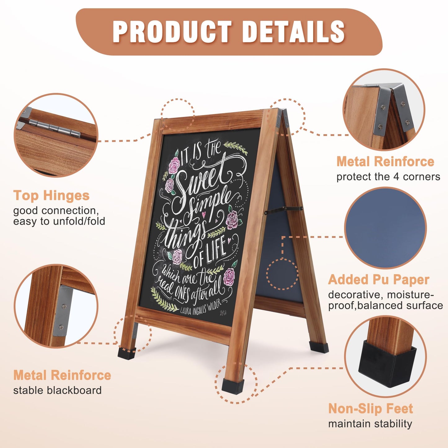 SELEAD Solid Wood A-Frame Chalkboard - 30" x 20" Magnetic Sandwich Board Signs Outdoor Standing Chalk Board Easel Sidewalk Pizarra for Menu, Business, Wedding - Rustic Brown