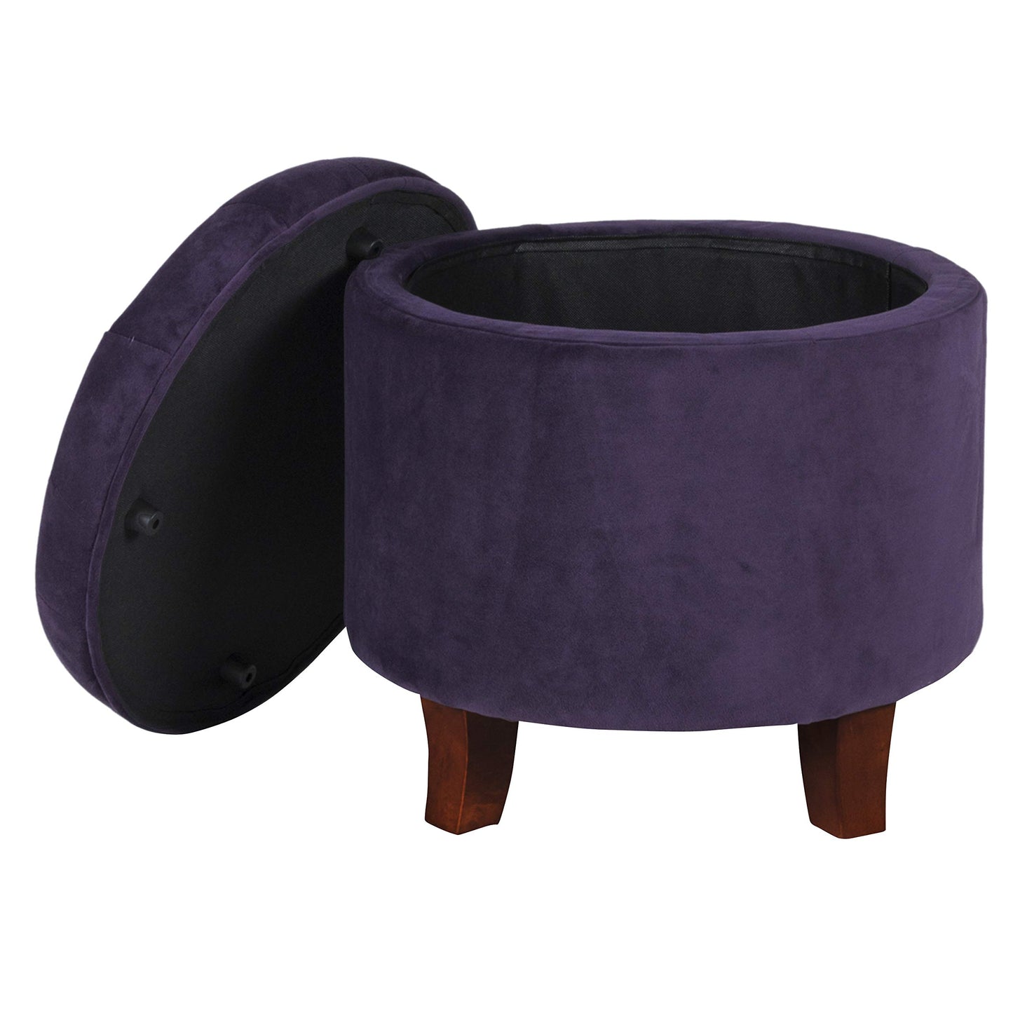 Homepop Home Decor | Upholstered Round Velvet Tufted Foot Rest Ottoman | Ottoman with Storage for Living Room & Bedroom | Decorative Home Furniture, Purple