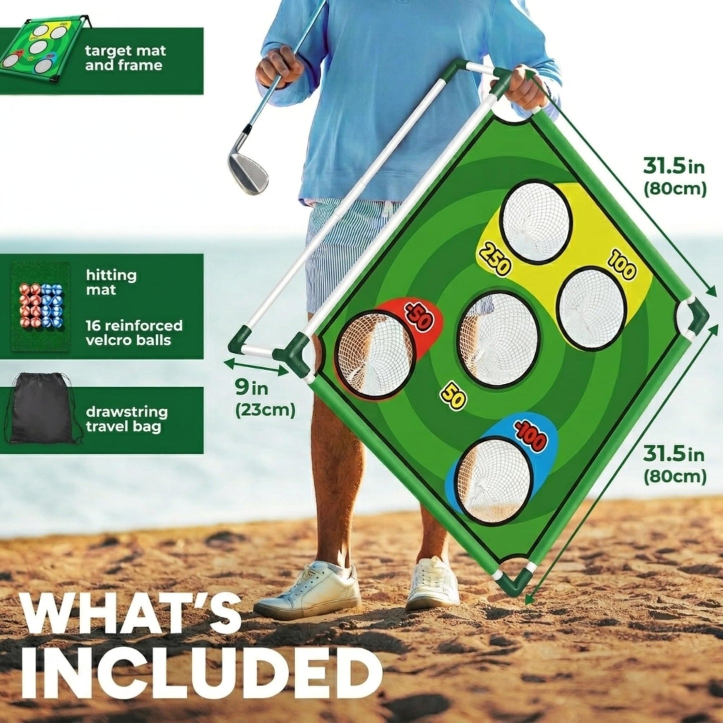 Gameloo Golf Chipping Game Set – Indoor & Outdoor Golf Pong Game for Adults and Family – Complete Backyard Golf Practice Kit with Hitting Mat, and Carry Bag – Perfect Fun Party Game & Gift