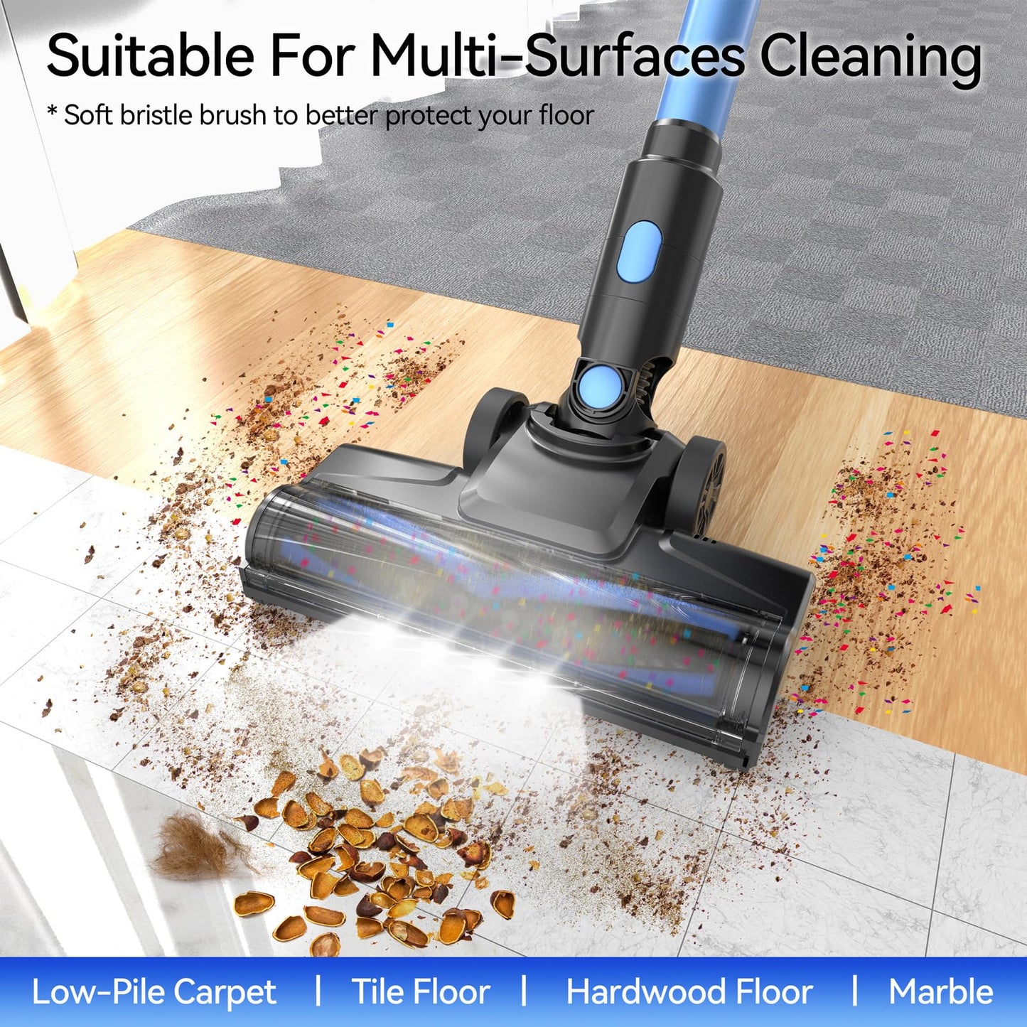 N8 Cordless Vacuum Cleaner,Lightweight Stick Vacuum with Powerful Suction,2200mAh Battery,40 Mins Runtime,Self-Standing, Rechargeable Vacuum Cleaners for Home Hardwood Floor Carpet Pet Hair (Navy)