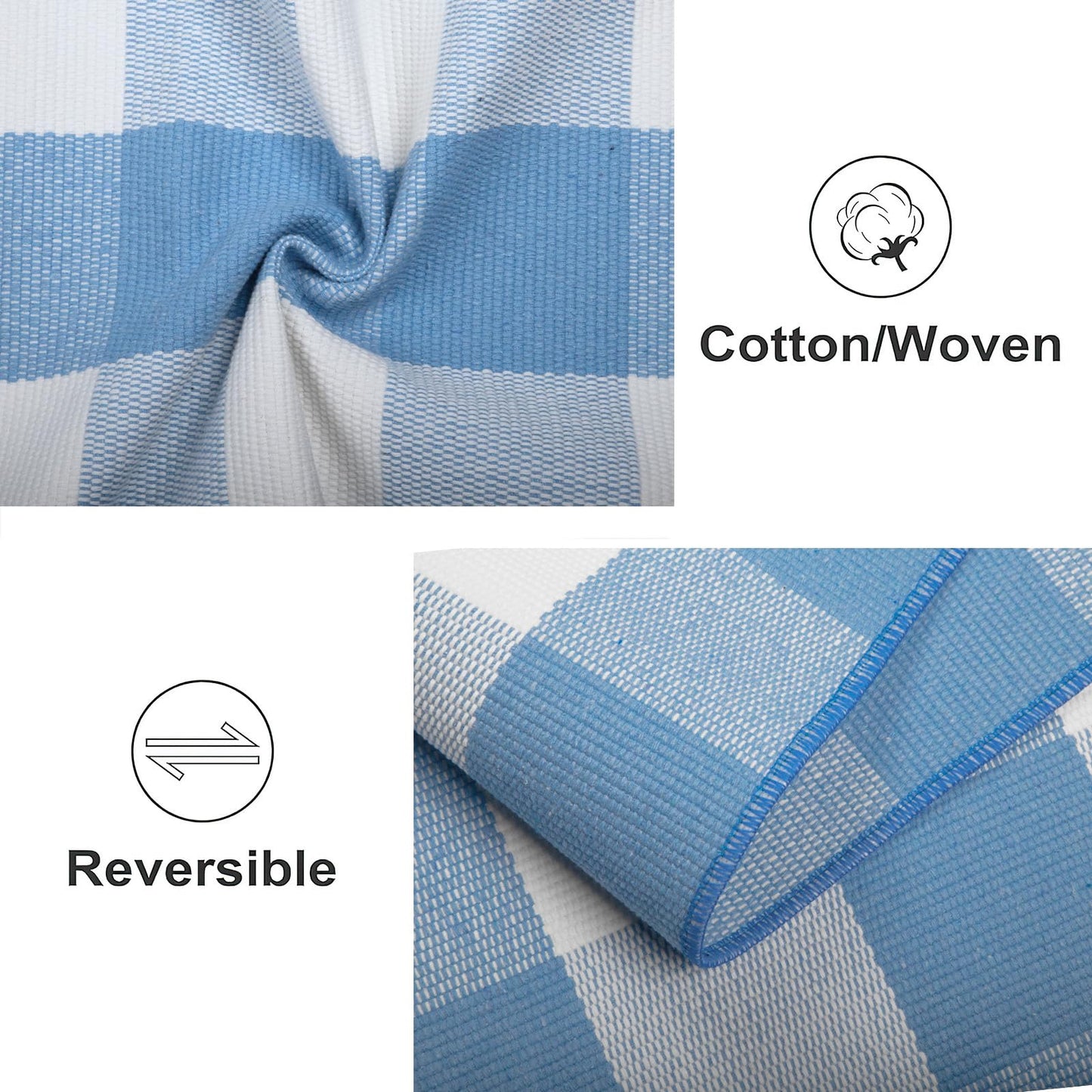 Buffalo Plaid Rug 3'x 5' Light Blue and White Checkered Porch Rug Cotton Woven Washable Layering Door Mat for Welcome Door Mat Porch Entryway Bedroom Living Room