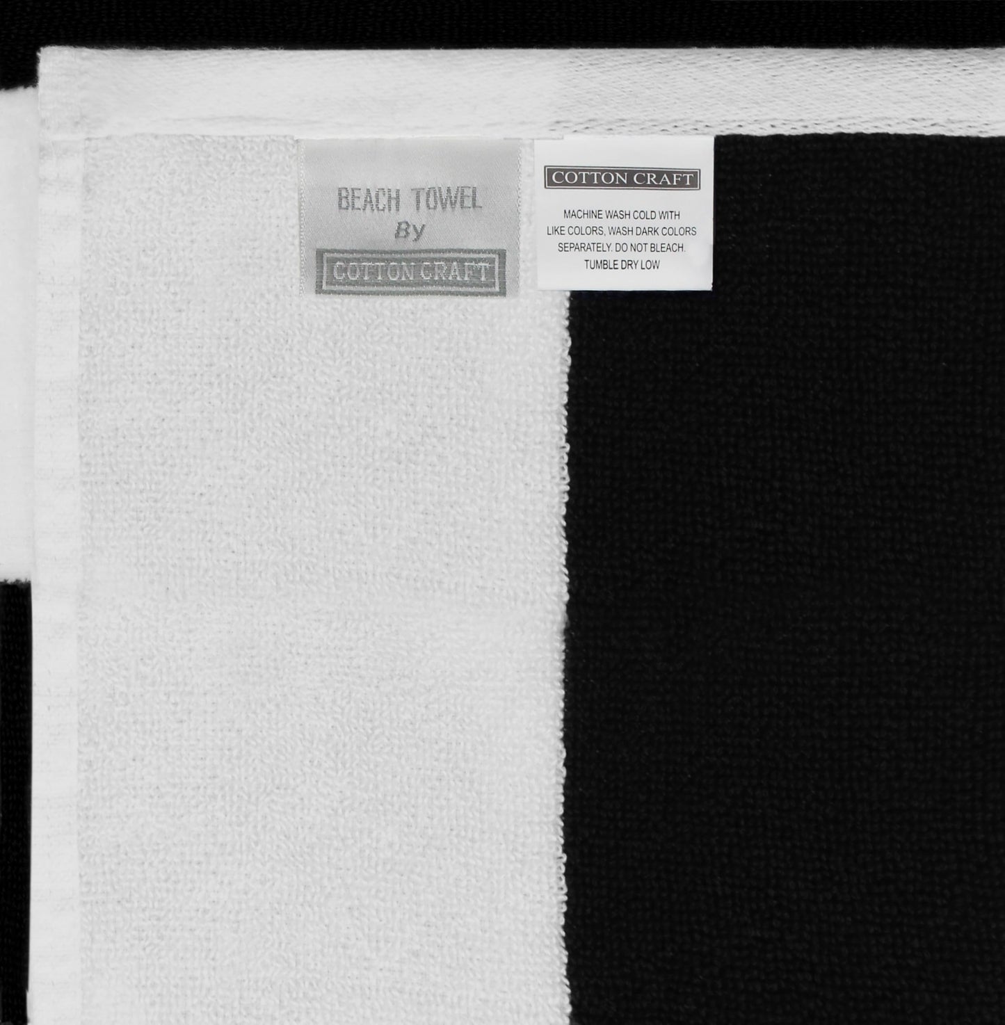 COTTON CRAFT Oversized XL Beach Towel - 2 Pack 39 x 68 inches Big & Huge Beach Blanket Towel - 100% Cotton Velour Thick Plush 450 GSM Super Soft Luxury - Pool Picnic Bath Towel - Cabana Stripe Black