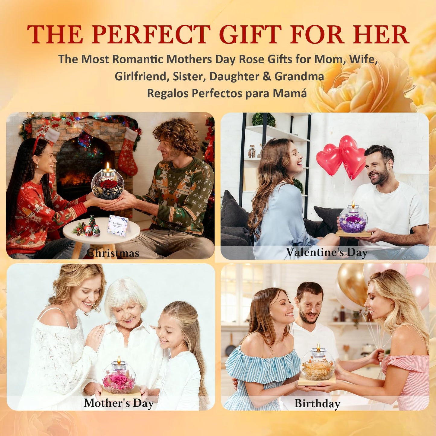 DEEMEI Gifts for Mom Birthday Gifts for Women Preserved Large Rose Flowers for Delivery Preserved Flowers Forever Eternal Rose in Glass Dome with Two Scented for Grandma Wife Daughter Sister Friends