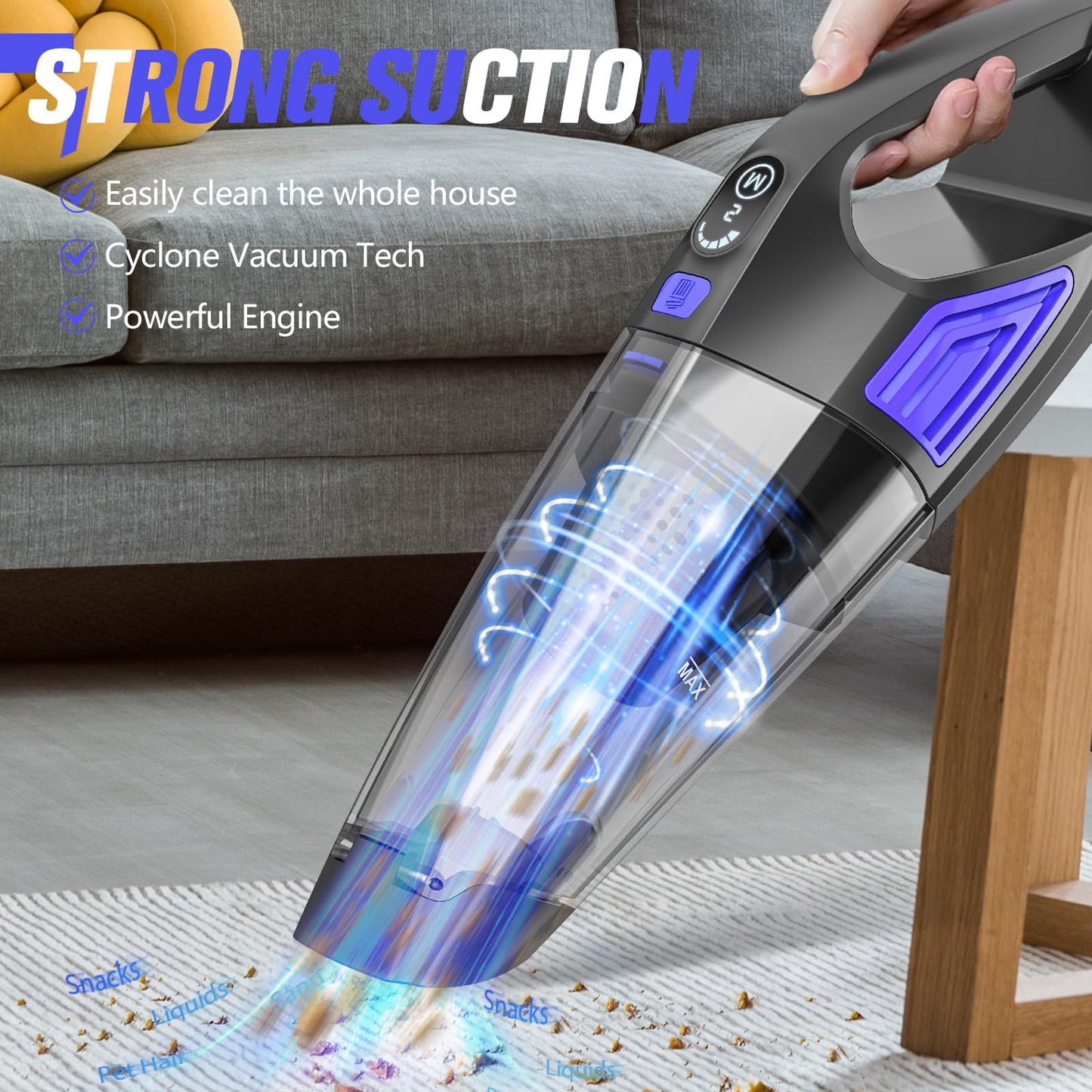 ATONEP Handheld Vacuum Cordless Cleaner,Powerful Portable and Dust Buster Hand Vcauum Rechargeable with Large-Capacity Battery for CarPetOfficeHome (Dark Blue)