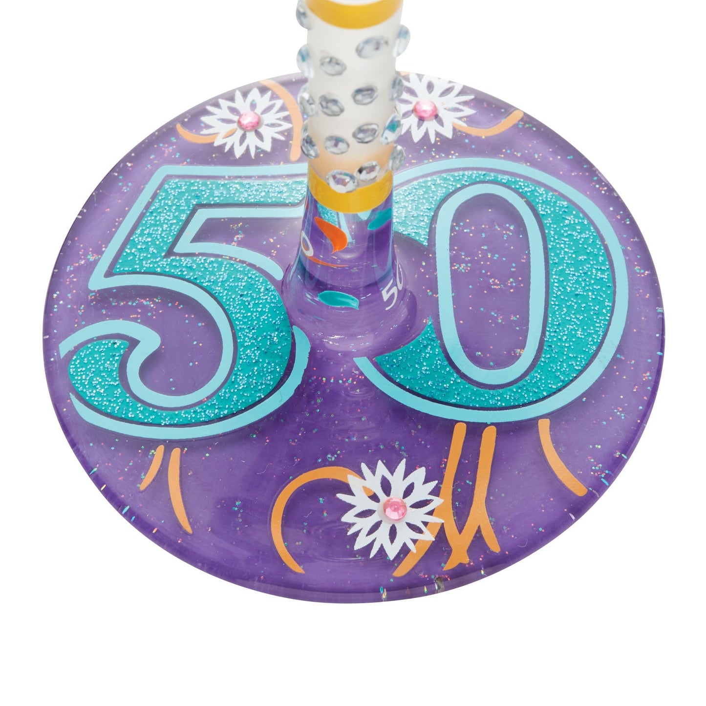 Enesco Designs by Lolita Happy 50th Birthday Hand-Painted Artisan Wine Glass, 15 Ounce, Multicolor