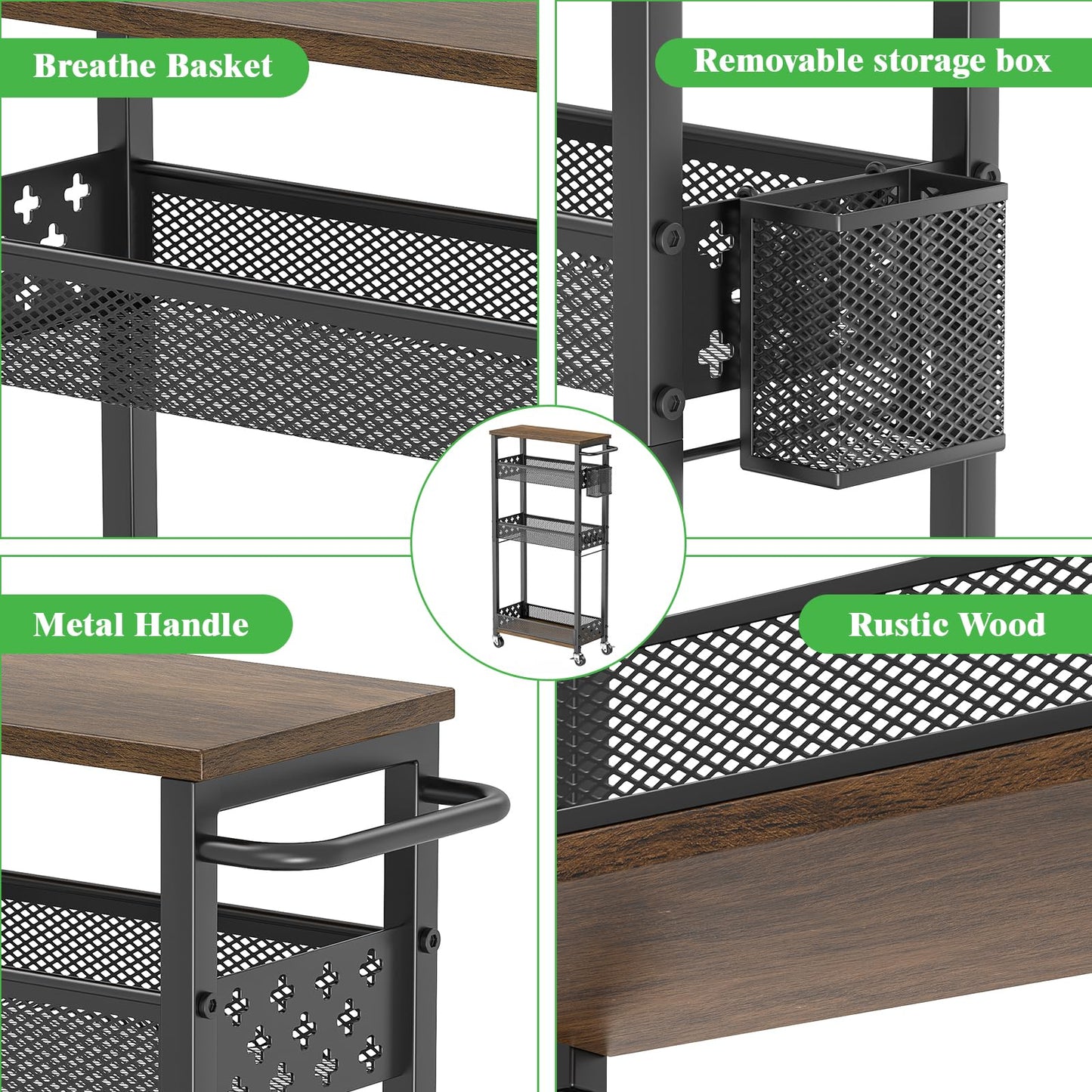 MJIMKE 4 Tier Slim Rolling Storage Cart on Wheels Laundry Room Organization