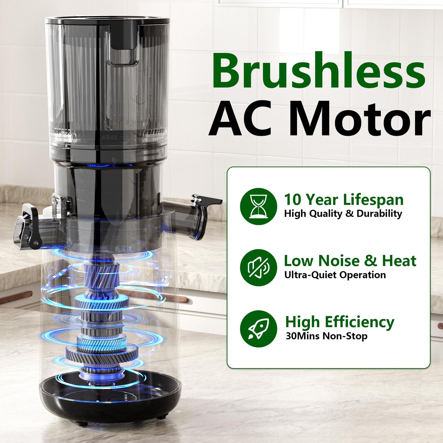 Juicer Machines, Cold Press Juicer with 5.3" Extra Large Feed Chute and Powerful AC Brushless Motor Fit Whole Fruits & Vegetable, High Juice Yield, BPA Free, Extra One Replace Strainer