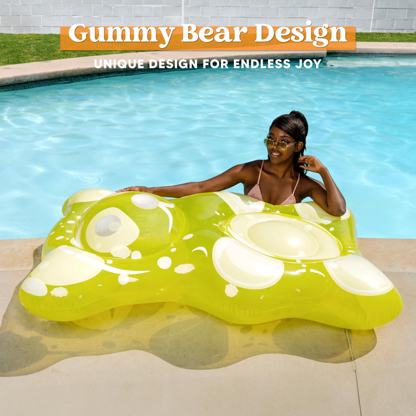 Sloosh 60" Gummy Bear Inflatable Pool Float - Swimming Pool Floats Decor Pool Floaties Raft Lounge Seasonal Water Pool Cute Pool Beach Birthday Party Decorations for Adults