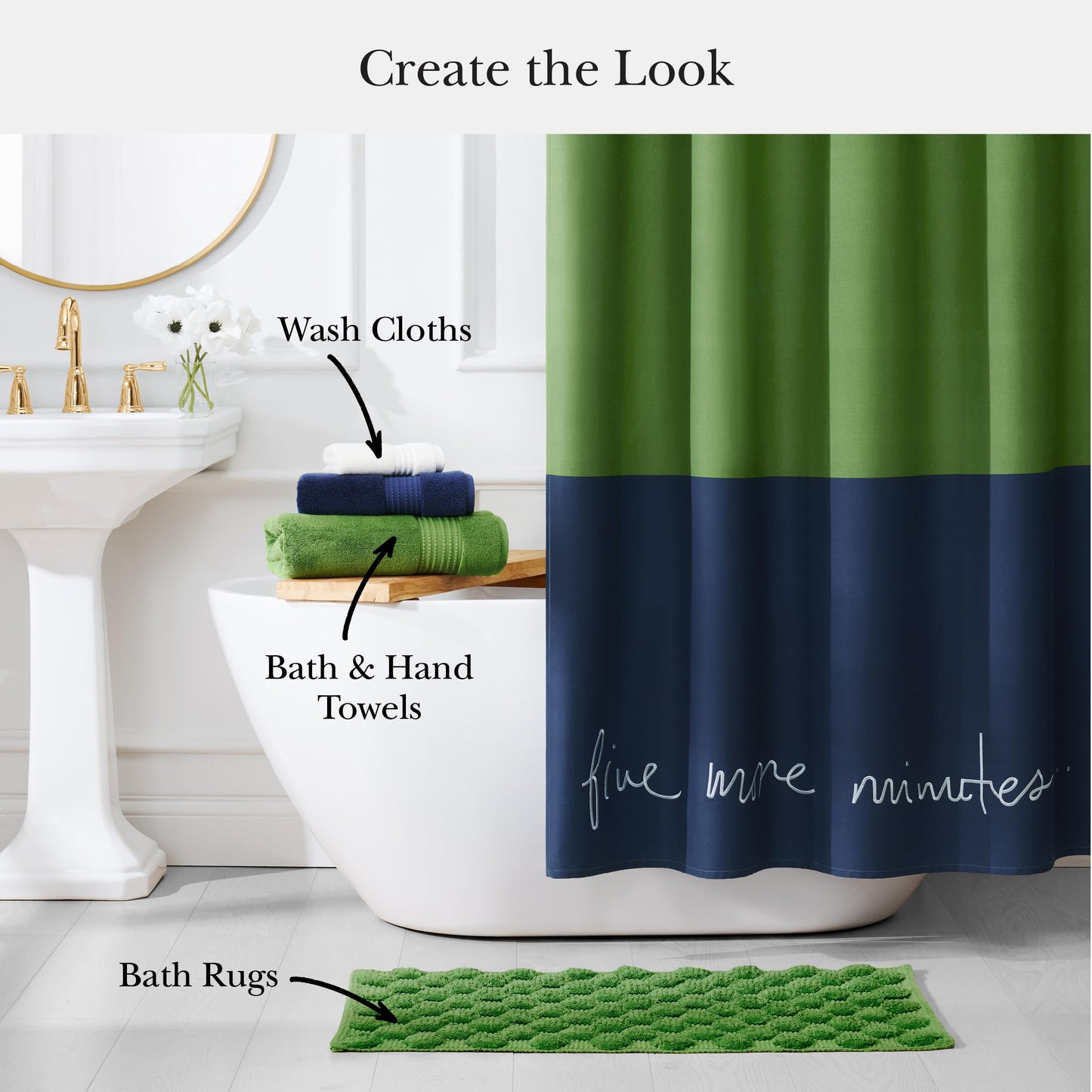 kate spade new york Five More Minutes Color Block Shower Curtain, 72 in x 72 in, Made from 100% Cotton, Machine Washable, Blue and Green Shower Curtain
