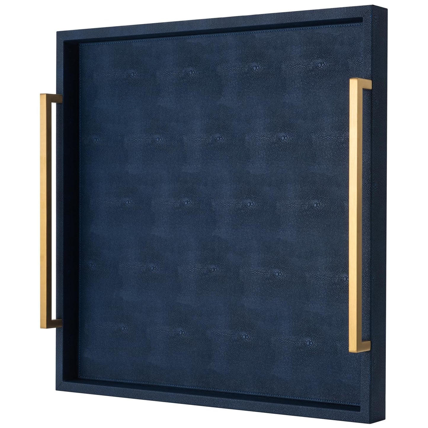 Large Navy Blue Decorative Tray for Ottoman,Stylish Rectangle Coffee Table Tray with Handles,Versatile Serving Tray for Living Room and Home Decor