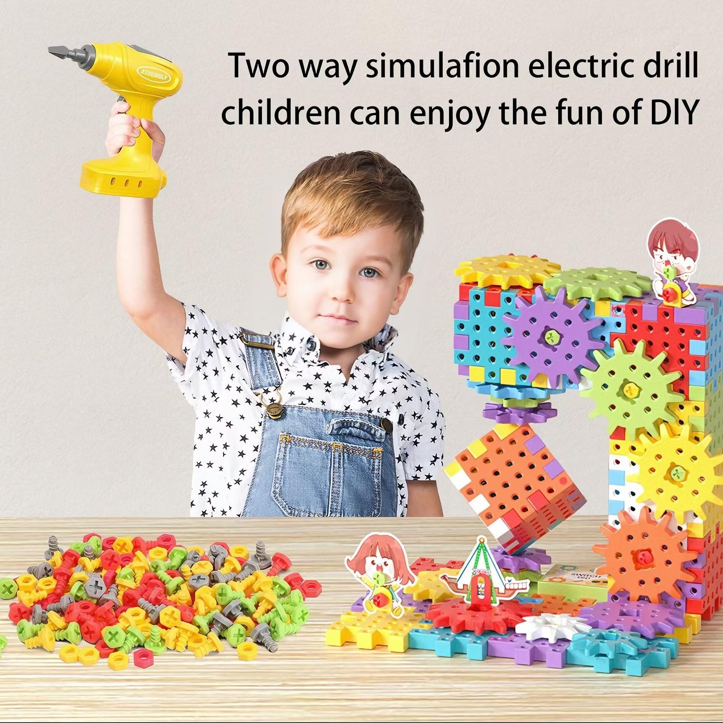 CZOALX Montessori Electric Gear Building Blocks Toys, Kids Tool Set - 234 Pcs Design and Drill Toddler Screws Toy, STEM Educational Construction Toy for Boys Girls Gift Ages 3-5