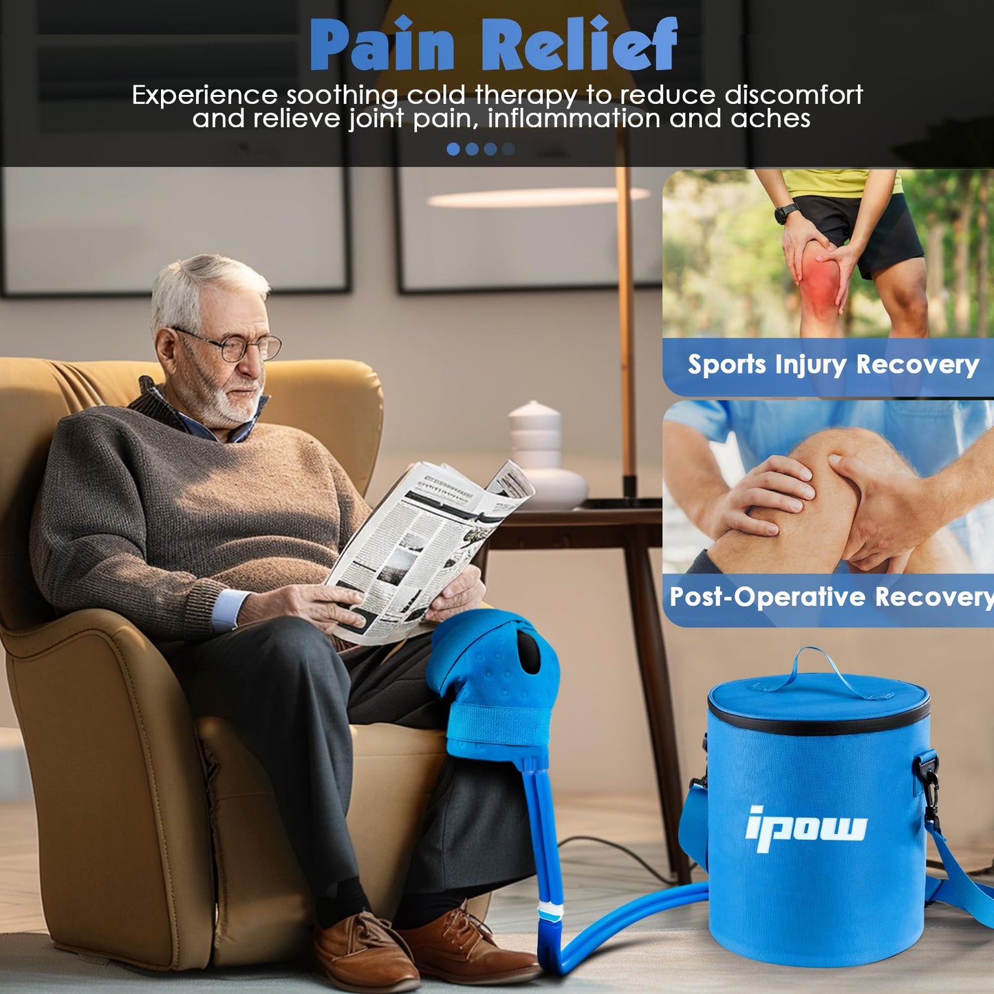 Cold Therapy Machine Ice Machine for Knee After Surgery, Ice Therapy Machine for ACL Knee Surgery Recovery, Knee Ice Machine, Ideal for Sport Injuries, Knee Pains, Strain &Stiffness, Sprain Swelling
