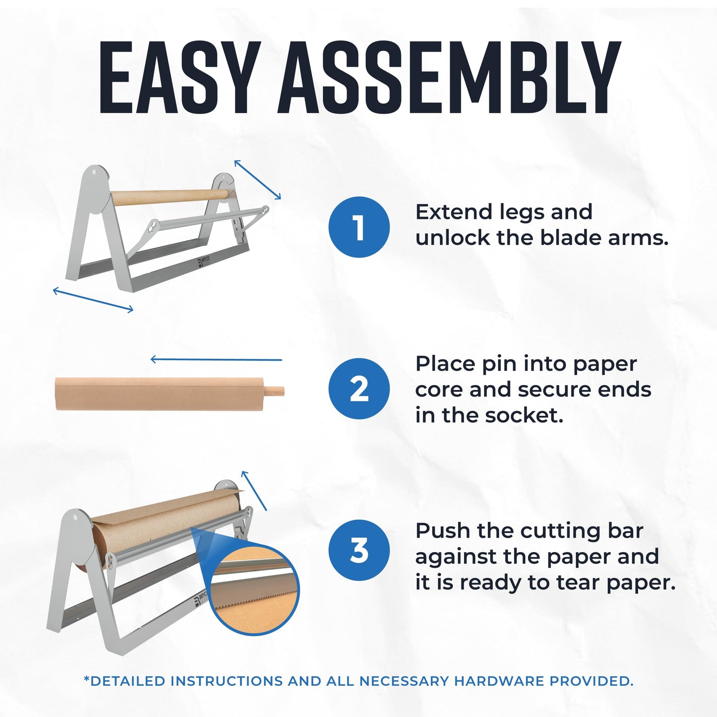 Bryco Goods 24 Inch Paper Roll Dispenser and Cutter, Wall Mountable & Non-Slip Tabletop, Heavy-Duty Steel Frame – Kraft, Butcher, Freezer, Wrapping Paper Holder – for Home, Office, Craft Projects