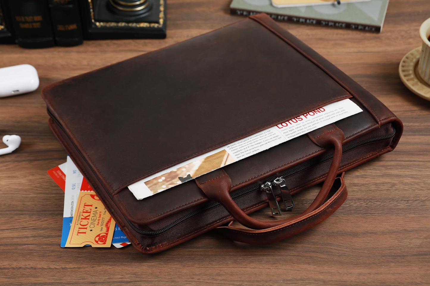 3 Ring Check Binder for 3 on a Page 9" x11 1/4" Check Holder, Zippered Business Checkbook Holder, 3 Ring Check Book Binder for Business Checks, Fit 3 & 9 Holes Check - Dark Kahki