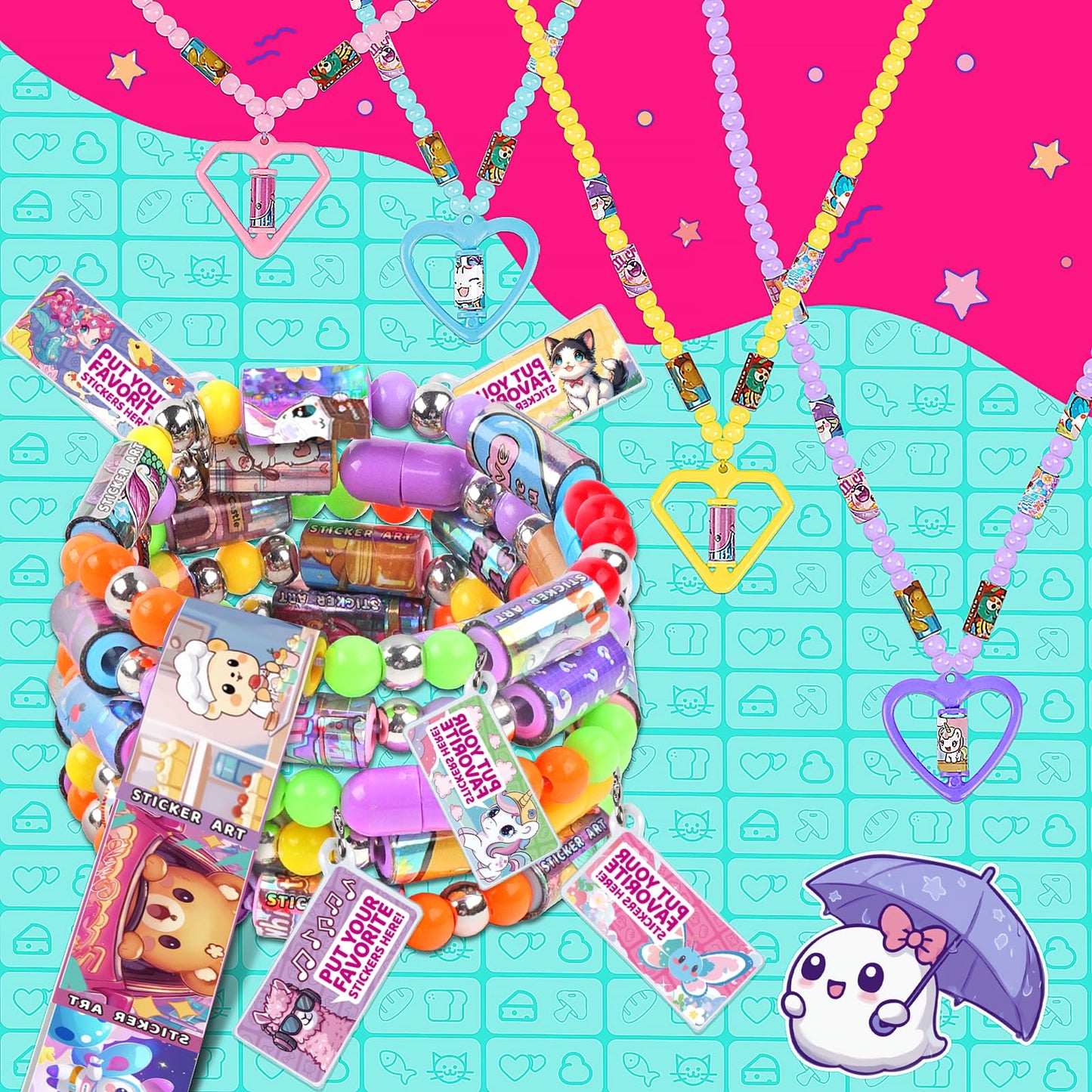 DIY Sticky Roll Stickers Bracelets, Wearable & Shareable Stickers, Beads & Charms & Pendants, Sticker Jewelry Making Kits for Age 6+ Years Old Girls (960PCS DIY Sticker Bracelet Kit for Kids)