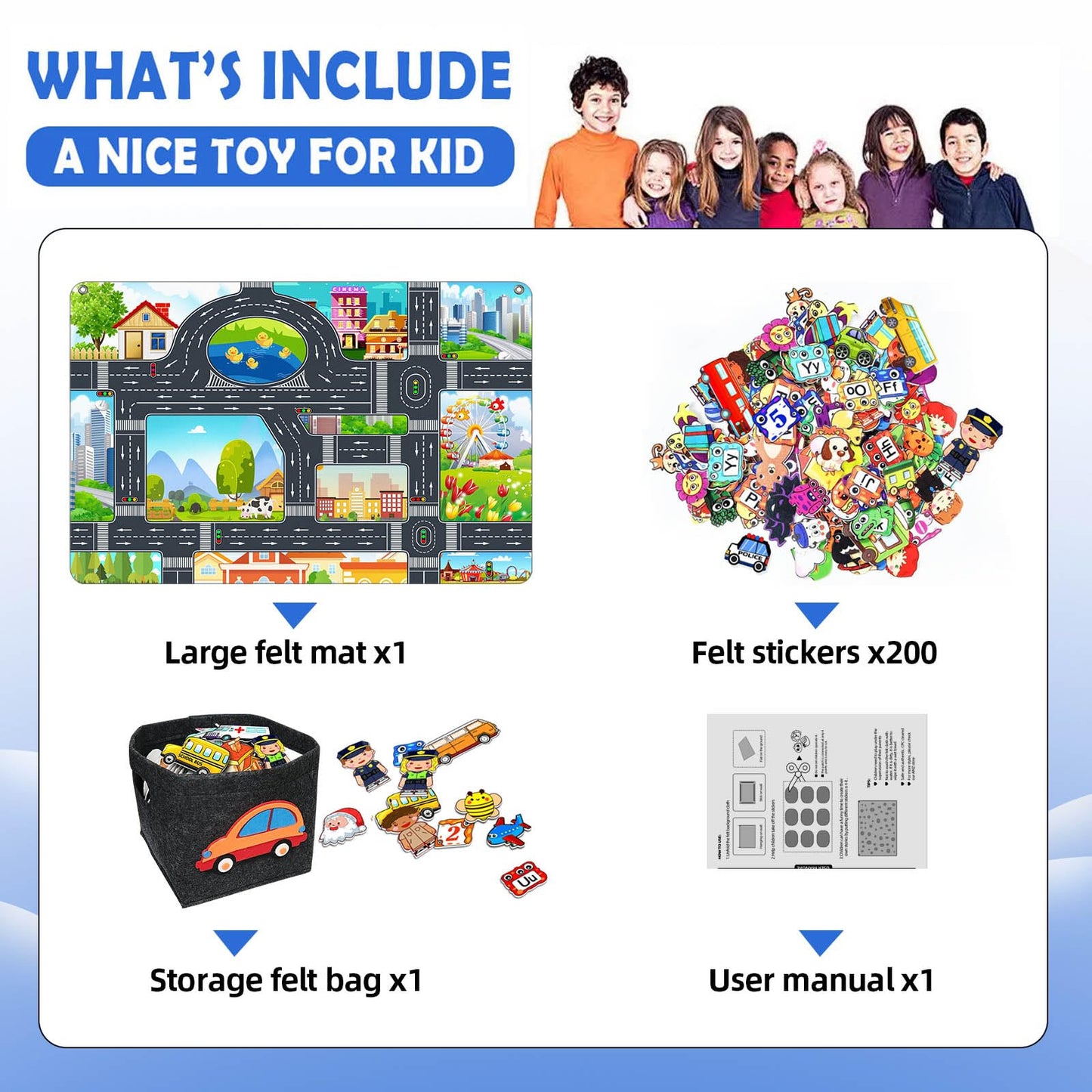 190 PCS Felt Board Story Set for Toddlers with Storage Bag City Traffic Themed 40 X 28 inch Teaching Wall Flannel Board Kit for Preschool Activity Early Learning Interactive Storytelling(Darkgrey)