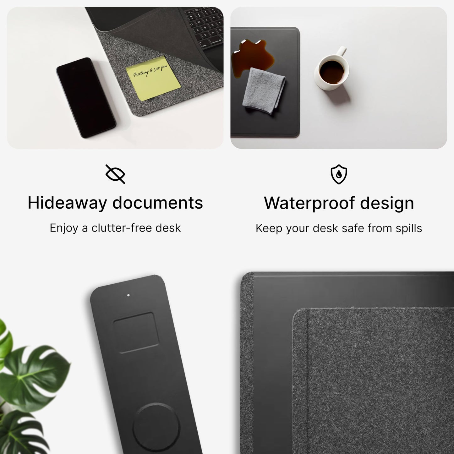 burotic Wireless Charging Desk Pad, Large Non-Slip Reversible Felt & Vegan PU Leather Desk Mat, Waterproof, Detachable Magnetic Panel - Organize, Charge 2 Devices, Apple & Android Compatible - Black