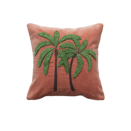 Creative Co-Op Tropical Embroidered Velvet Pillow, Multicolor