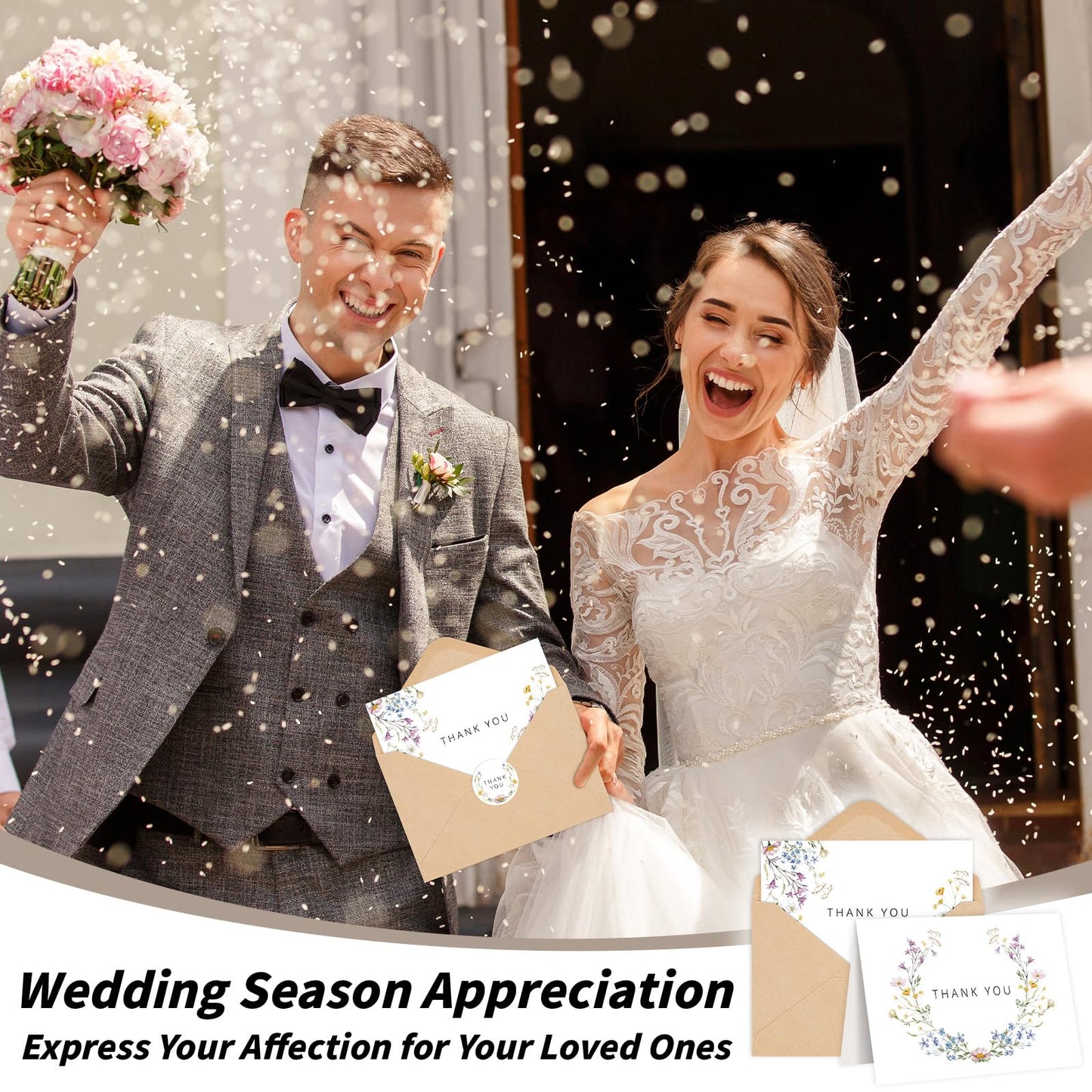 UZLU 600 PCS Floral Thank You Cards with Envelopes and Stickers, 4x6 Inch, 6 Wildflower Designs Thank You Notes, Greeting Cards with Envelopes for Wedding, Bridal Showers, Baby Showers