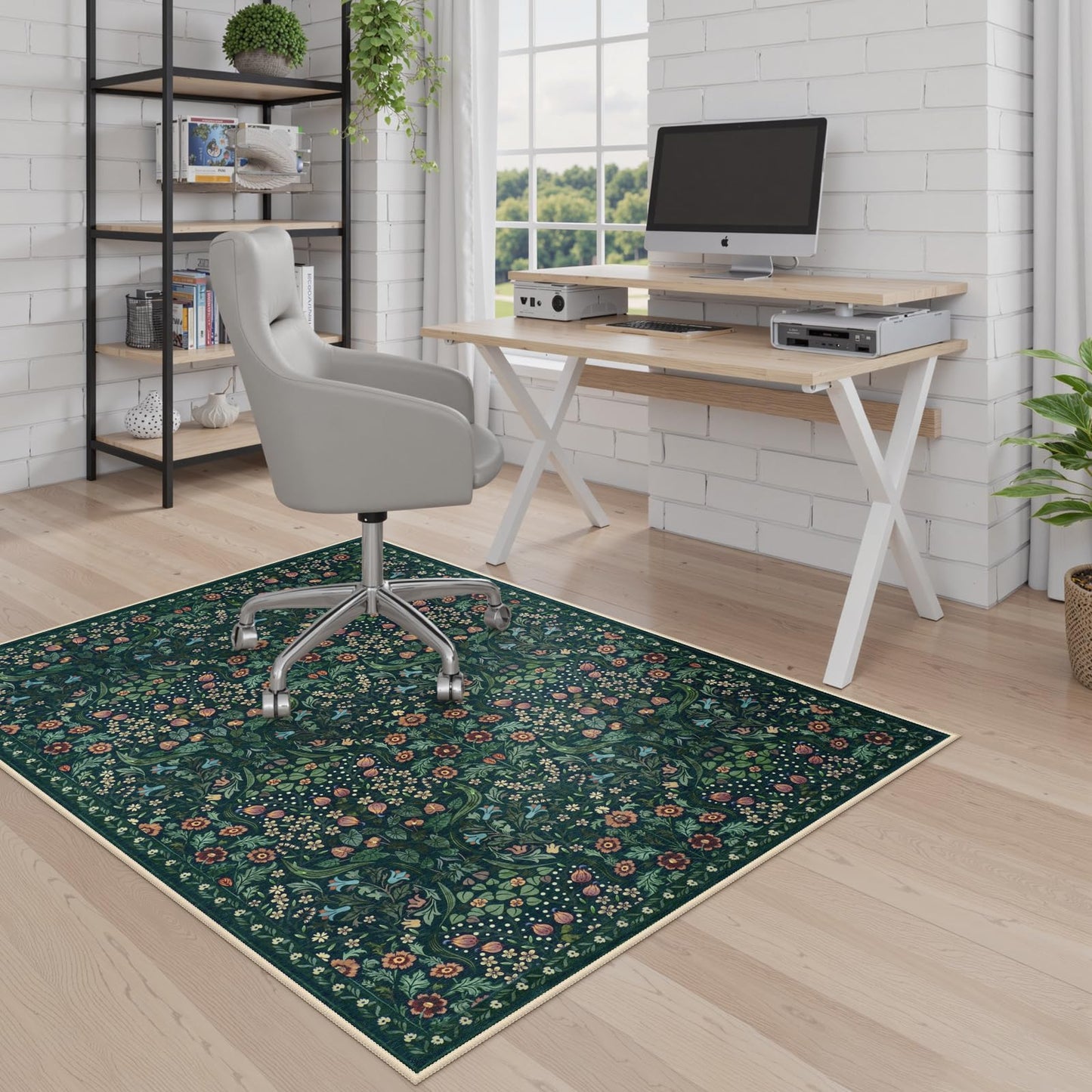 Anidaroel Floral Office Chair Mat for Hardwood & Tile Floor, 48"x60" Desk Chair Mat for Home Office, Under Desk Rug for Rolling Chair, Non Slip Computer Chair Mat, Low-Pile Carpet Protector Rug