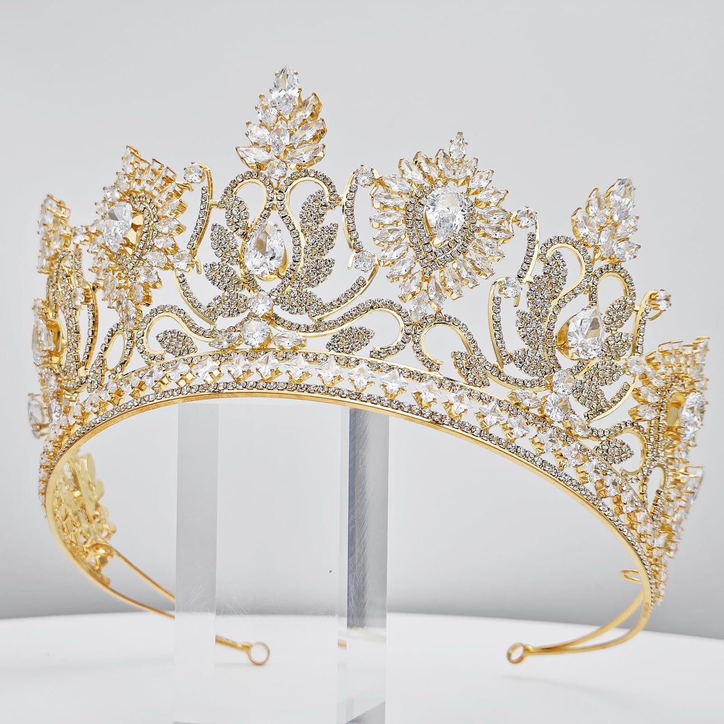Luxury Large Tiaras and Crowns for Wedding Cubic Zirconia Pageant Crown Tall Bride Tiara Gold CZ Birthday Prom Party Quinceanera Headpieces