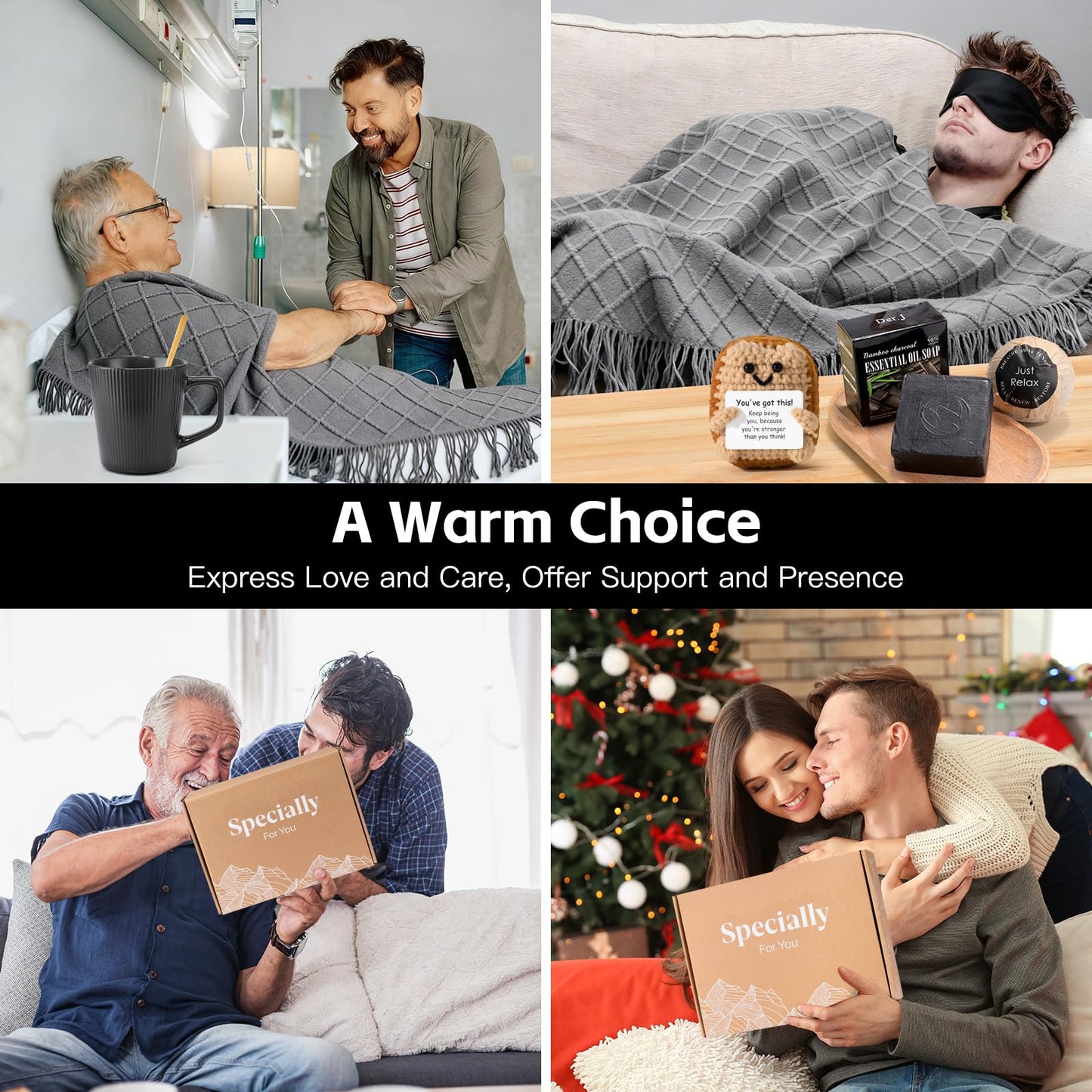 Get Well Soon Gift Baskets for Men, Self Care Package for Men, Fathers Day Gifts Basket with Plush Blanket Ceramic Mug Socks, Thinking Of You/After Surgery/Sympathy Gifts for Men Dad Brother Husband