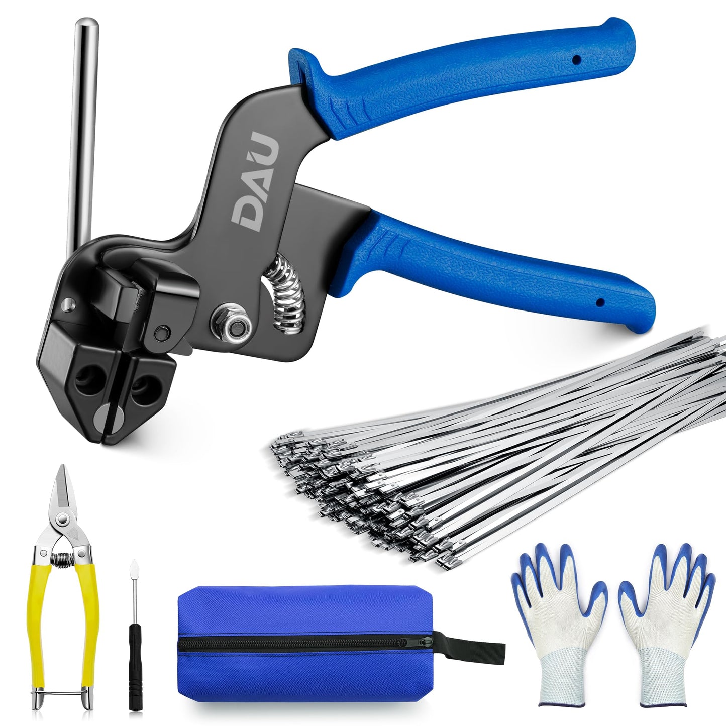 Stainless Steel Cable Tie Gun Kit with 150PCS Ties - Special Tool for Fastening and Cutting Metal Cable Ties- Ideal for Chain Link Fence, Dog Fence, Chicken Wire, Outdoor Fencing