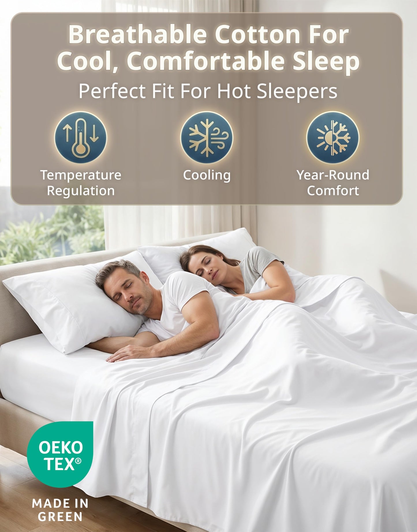 LANE LINEN King Size Sheets Set - 100% Cotton Sateen 600 Thread Count, Deep Pocket 4 Piece, Soft Breathable Hotel Luxury Oeko-Tex Certified Machine Washable All Season Durable Smooth Easy-Fit - White