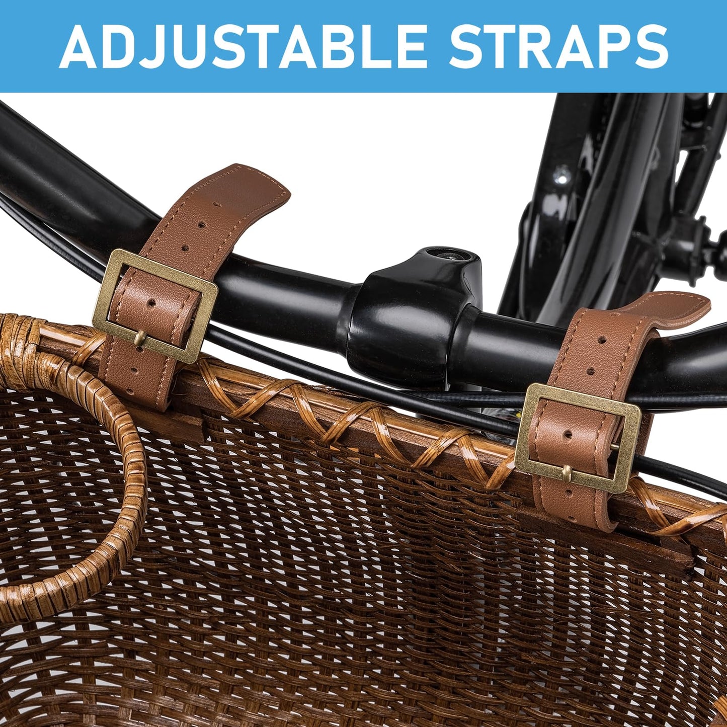 CXWXC Bike Basket - Handmade Rattan Bike Baskets for Girls Women - Front Bicycle Bike Basket with Coffee Cup Holder for Beach Cruiser, Scooter, Ebike (Brown)