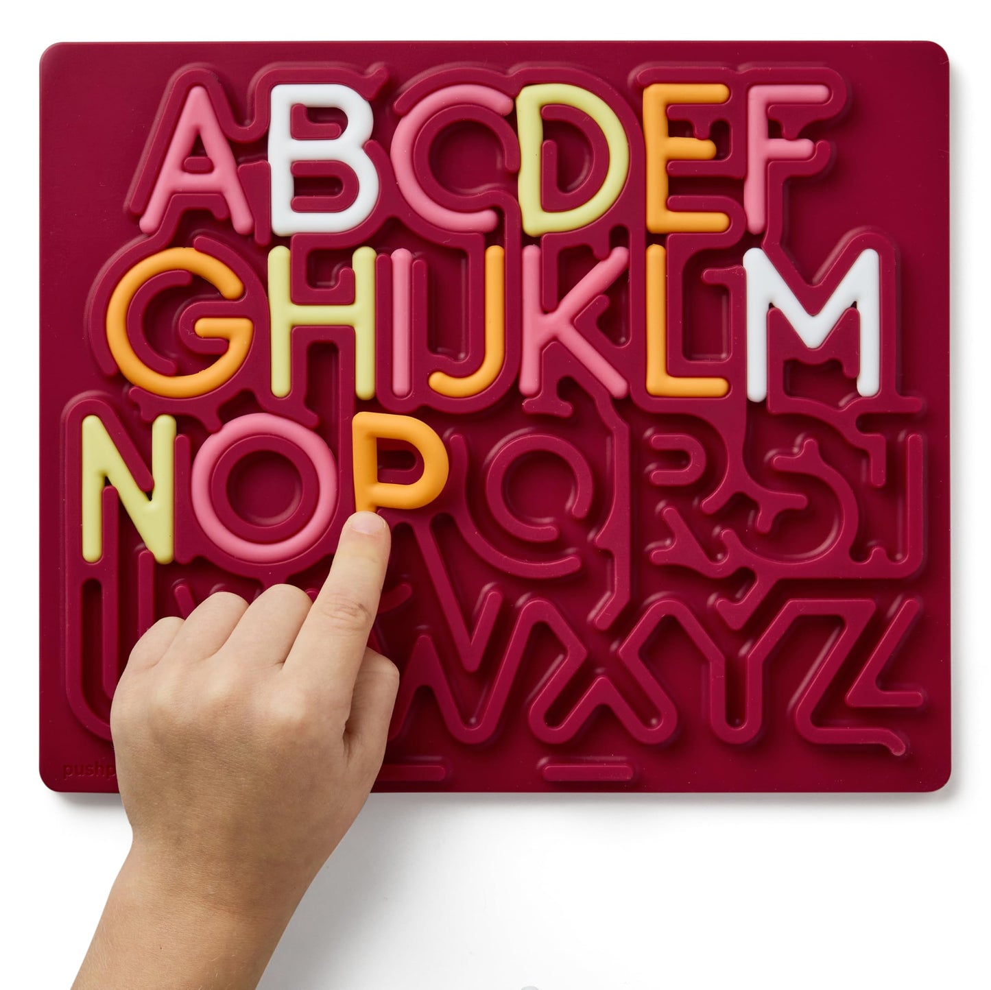 Pushpeel Sensory Learning Activity Board – Silent Silicone Tracing Puzzle Toy for Preschoolers – Uppercase Alphabet – Berry