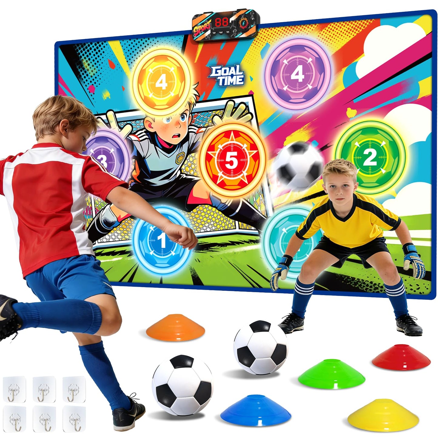 Handwell Toy Soccer Ball Game Set, Soccer Wall mat Indoor Toy with 2 Balls, Ages 3-12 Years