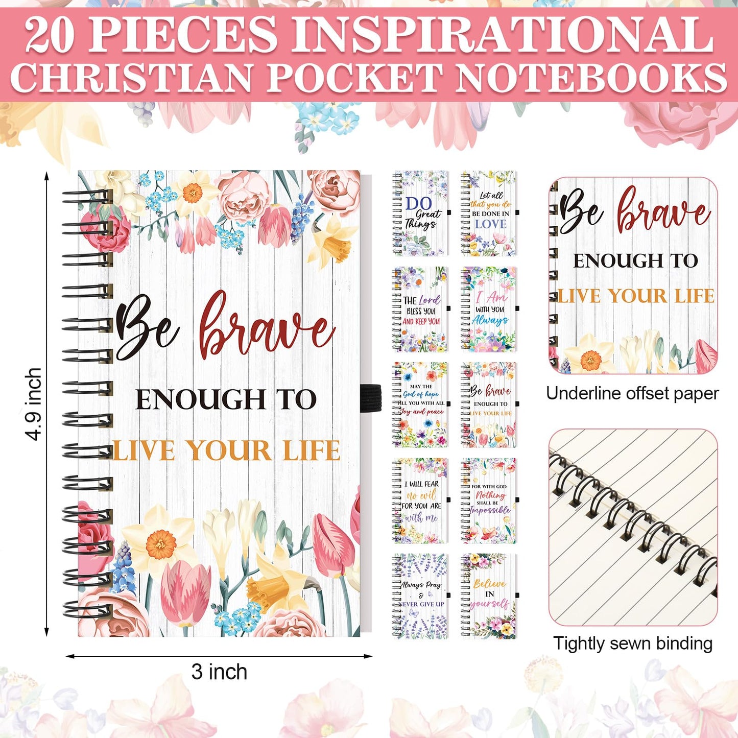 Dispowreath 80 Pcs Christian Gifts Bulk for Women Mother's Day Bible Verse Notebooks Ballpoint Pens Keychains with Organza Bags Inspirational Religious Scripture Gifts for Church Prayers Party Favors