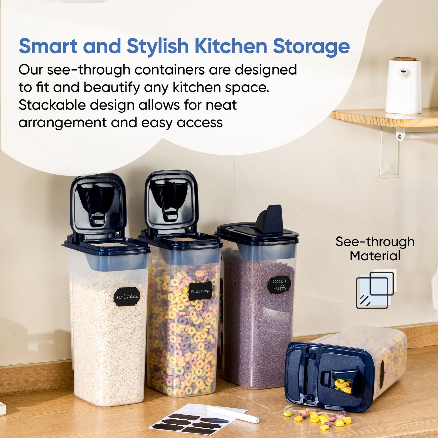 Chef's Path Airtight Food Storage Containers - Pack of 4 (4L/135.3oz) - MULTISPOUT Design for Kitchen & Pantry - BPA-Free Cereal Containers with Bigger Spout Mouth for Easy Pouring