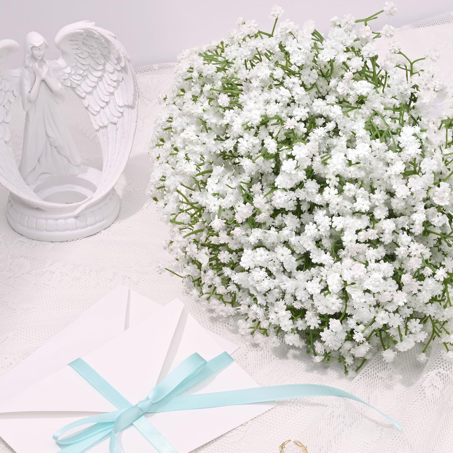 50 Pcs Babys Breath Artificial Flowers, Baby Breath Flowers Artificial Bulk, Real Touch White Fake Flowers, Faux Babies Breath Gypsophila for Wedding Home Decor Floral Arrangement